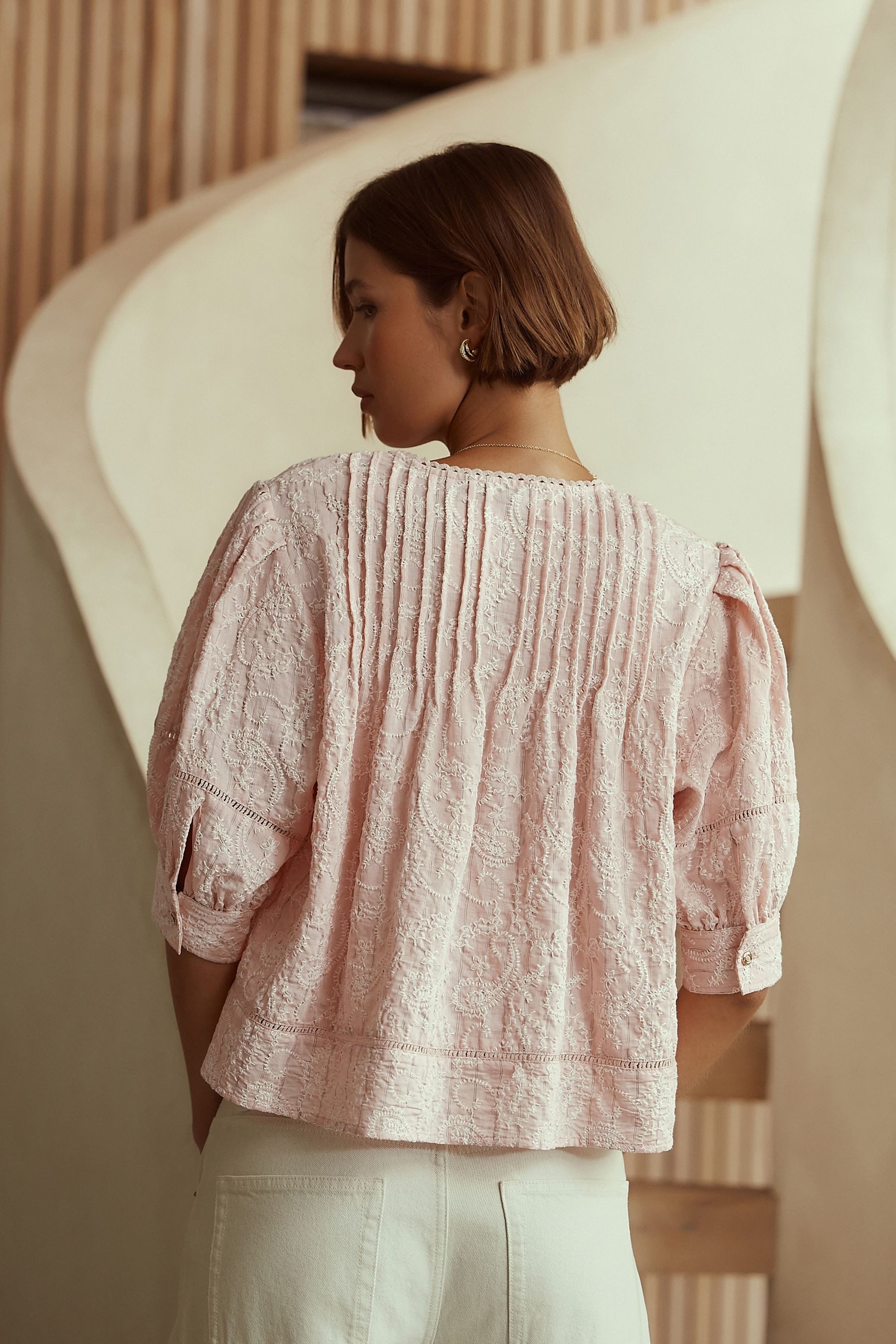 Next Kurzarmbluse Bluse, Stickerei, Bindeausschnitt + Paisleymuster (1-tlg) günstig online kaufen