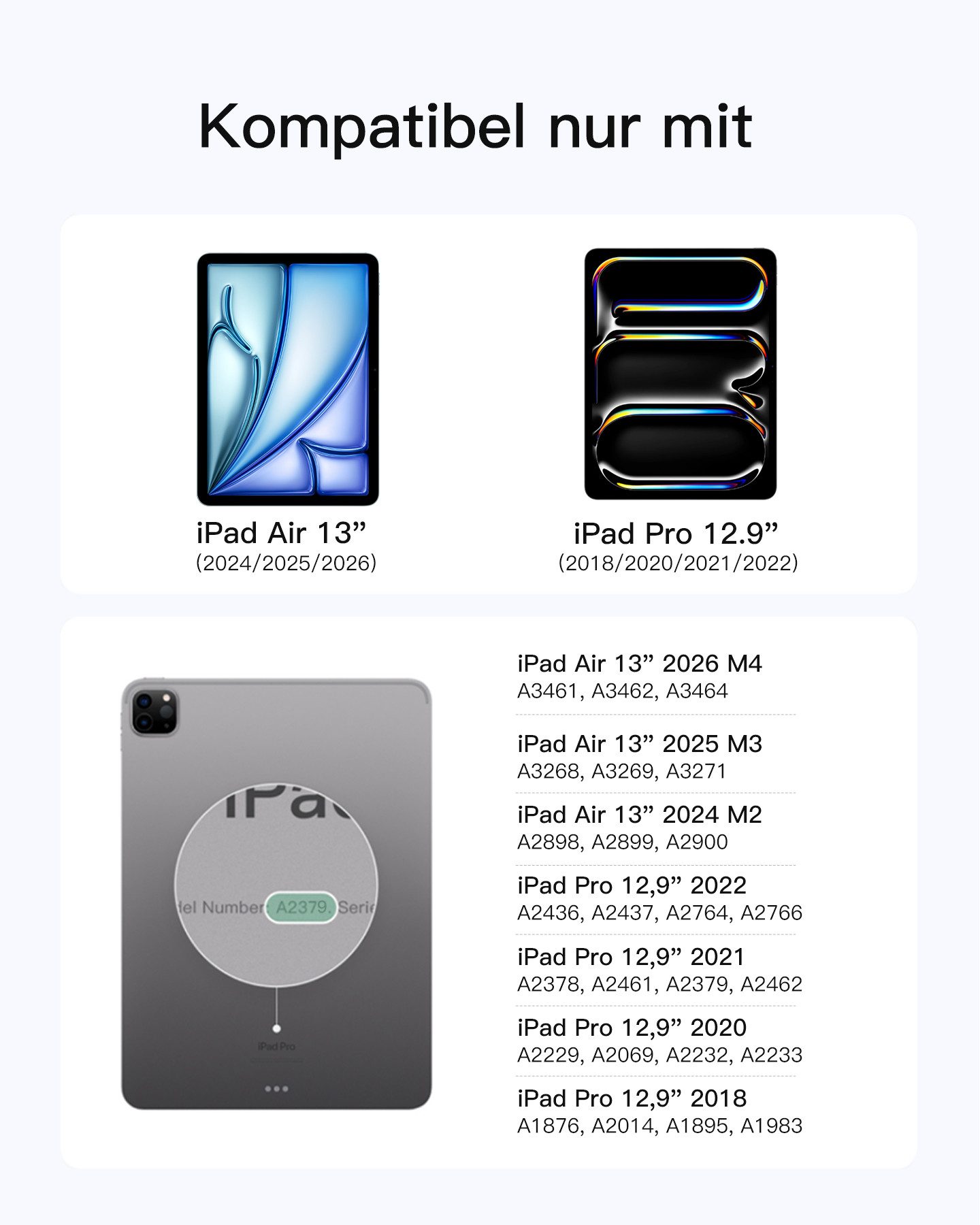 Inateck Magnetische Tastatur Hülle für iPad Air 13‘‘ M4 M3, Pro 13'' M5 M4 iPad-Tastatur (Großes Trackpad,LED Power-Anzeige,Hinterleuchtet, mit Stifthalter)