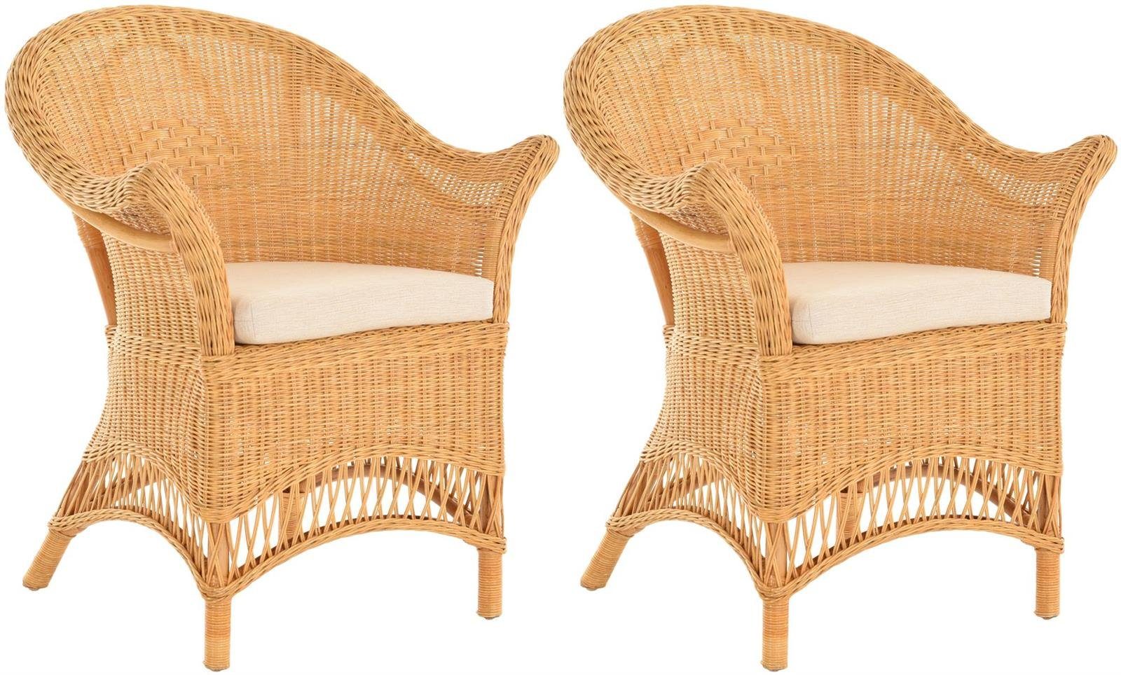 Krines Home Loungesessel 2er Set Extra breiter Rattansessel Landhaus