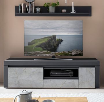 Furn.Design Lowboard Airen (Flat-TV Unterschrank in weiß oder Anthrazit, 180 x 50 cm), mit Marmor Optik