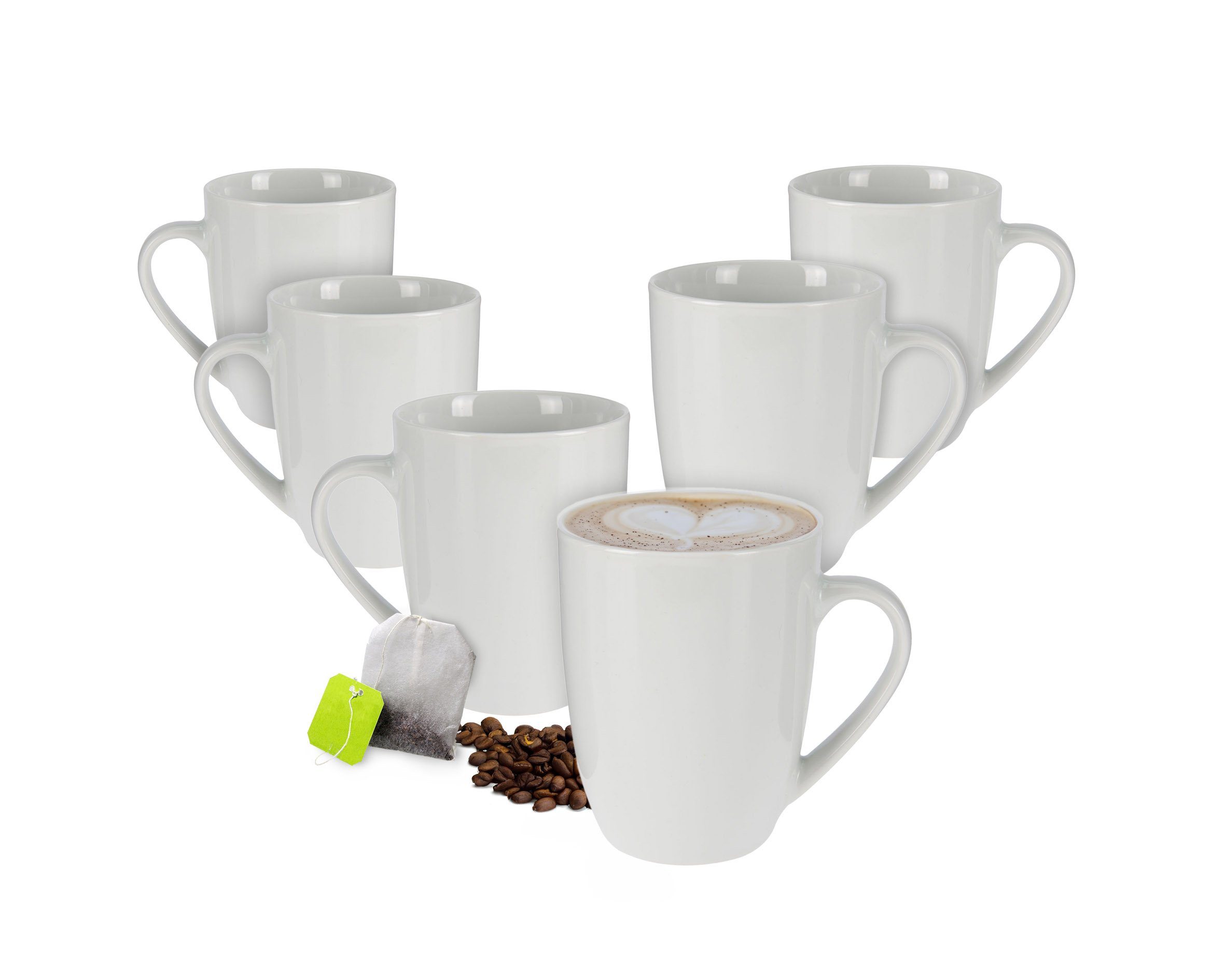 Spetebo Becher Porzellan Kaffeebecher in weiß - 6er Set, Porzellan, Kaffee und Tee Tassen für ca. 350 ml