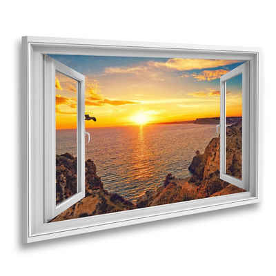 islandburner Leinwandbild Fensterblick Ruhige Sonnenuntergangsszenerie am Ozean mit dem Sonnenli