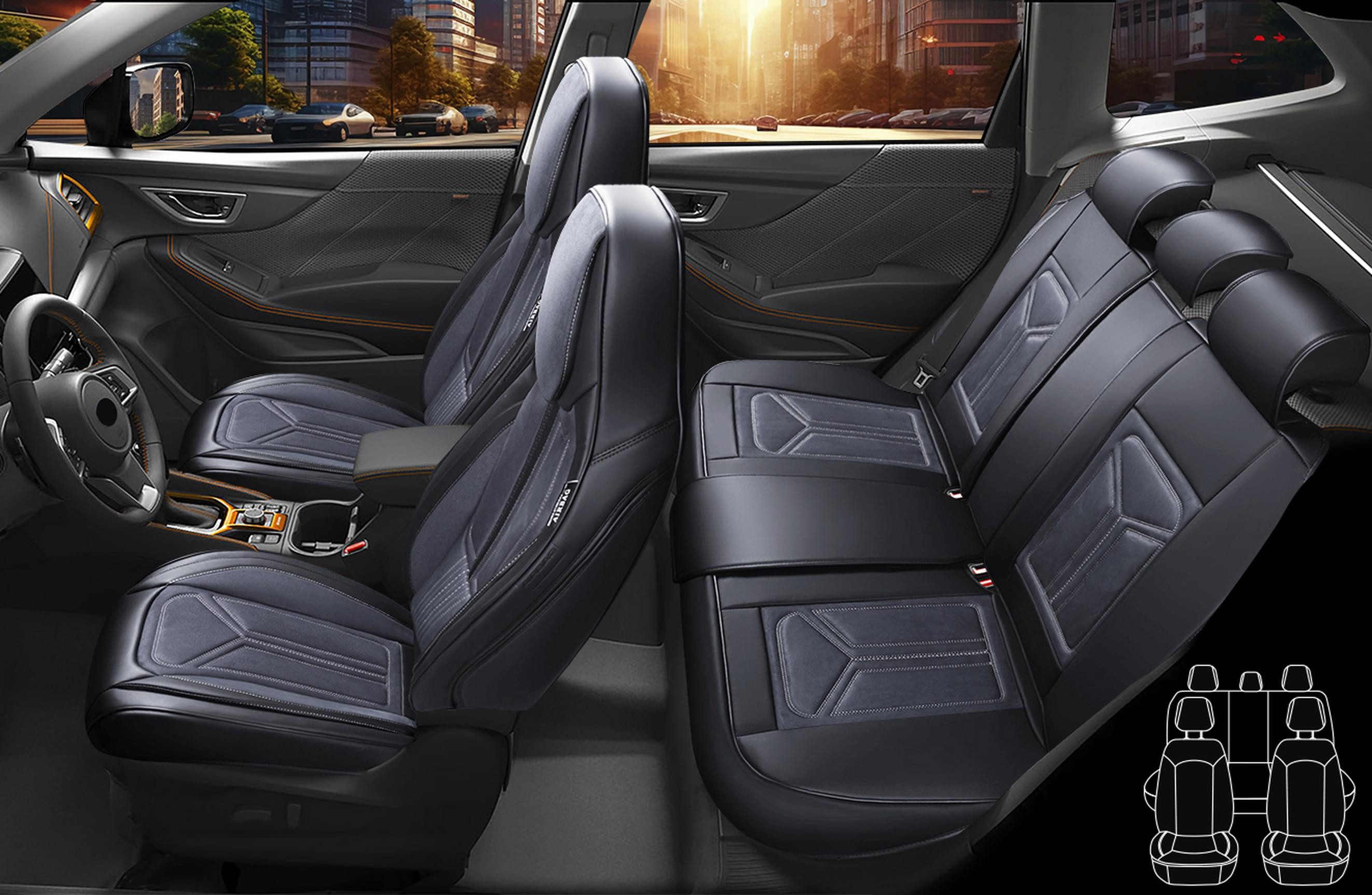 BREMER SITZBEZÜGE Autositzbezug für Mercedes GLC X253 C253 Bj ab 2015 (FS1), Set, 2-tlg., Komplettset Vorne und Hinten, in Schwarz/Grau