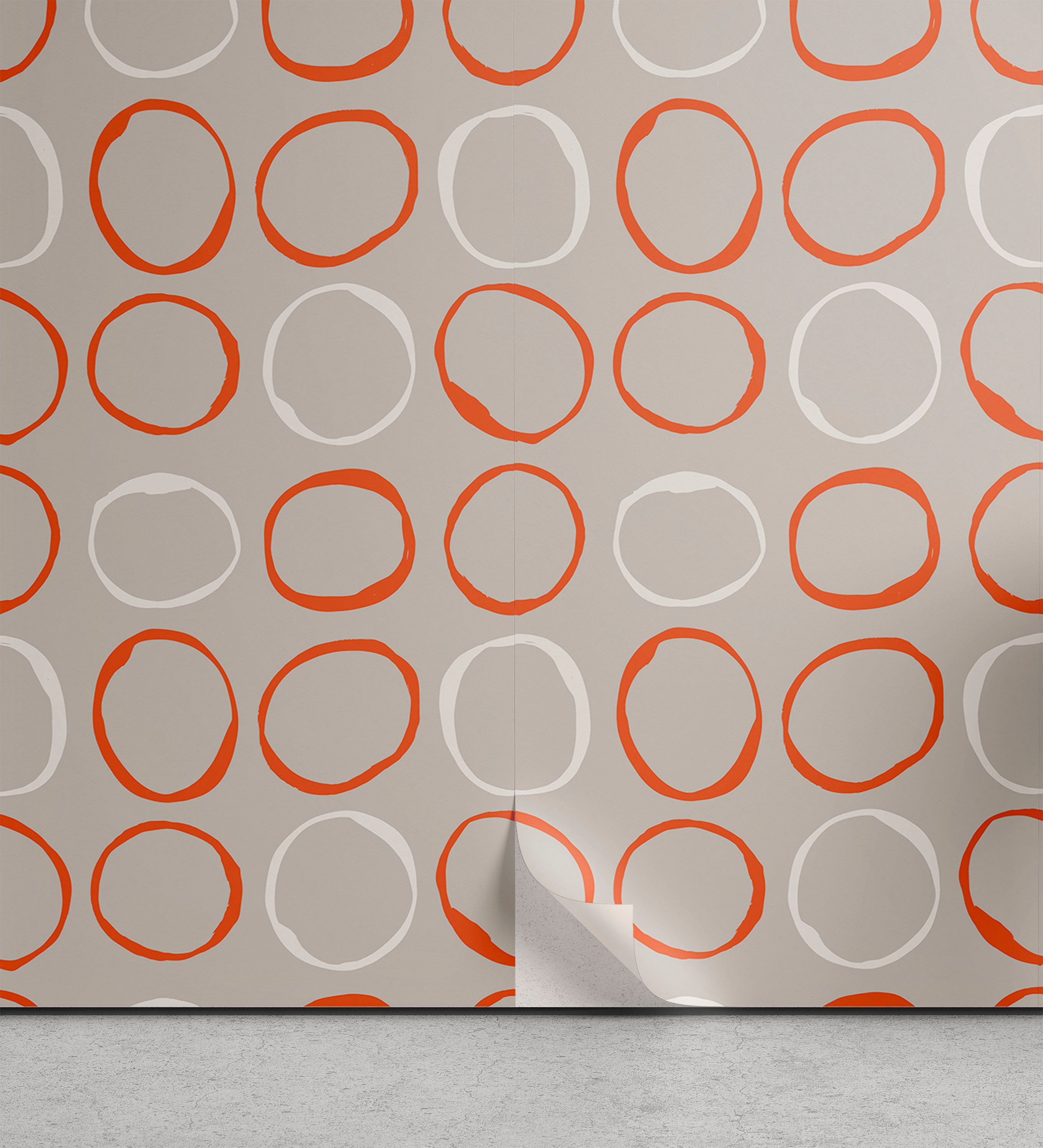 Abakuhaus Vinyltapete selbstklebendes Wohnzimmer Küchenakzent, Orange Einfache Art Sketchy Kreise