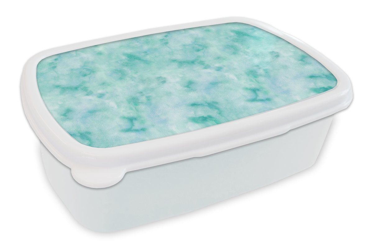 MuchoWow Lunchbox Aquarell - Muster - Türkis - Aqua, Kunststoff, (2-tlg), Brotbox für Kinder und Erwachsene, Brotdose, für Jungs und Mädchen weiß
