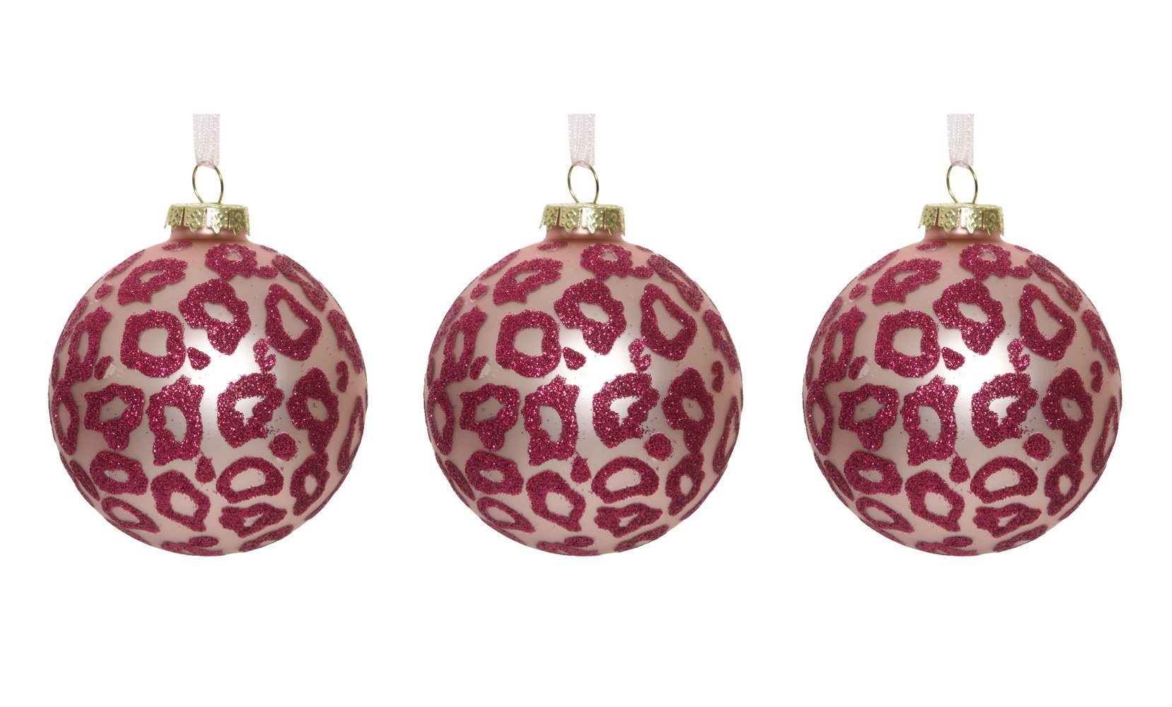 Muster decorations Leoparden 8cm 3er pink mit Weihnachtsbaumkugel, Set Glas season Weihnachtskugeln Decoris