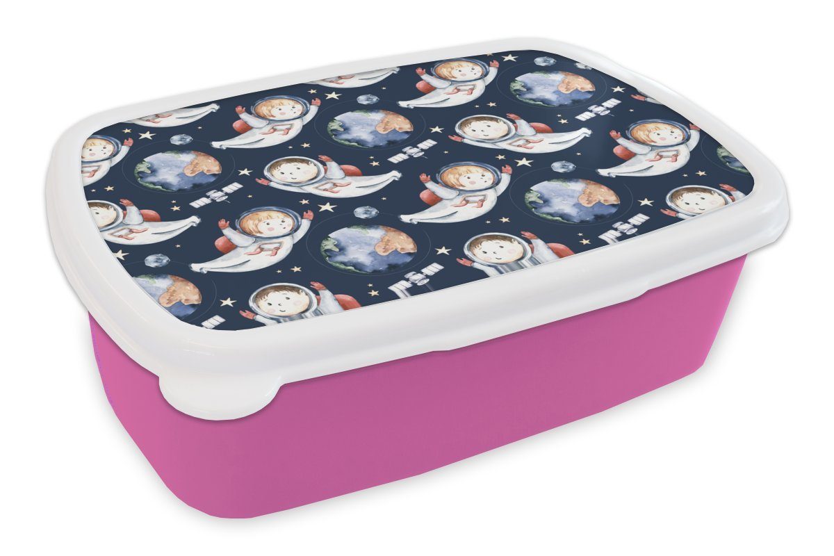 MuchoWow Lunchbox Muster - Kinder - Planeten - Jungen - Kinder - Mädchen - Kinder, Kunststoff, (2-tlg), Brotbox für Erwachsene, Brotdose Kinder, Snackbox, Mädchen, Kunststoff rosa