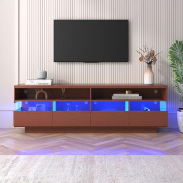 autolock TV-Schrank Schrank,TV-Schrank aus Holz, niedriges Panel mit LED-Beleuchtung, zwei Fächer und vier große Schubladen