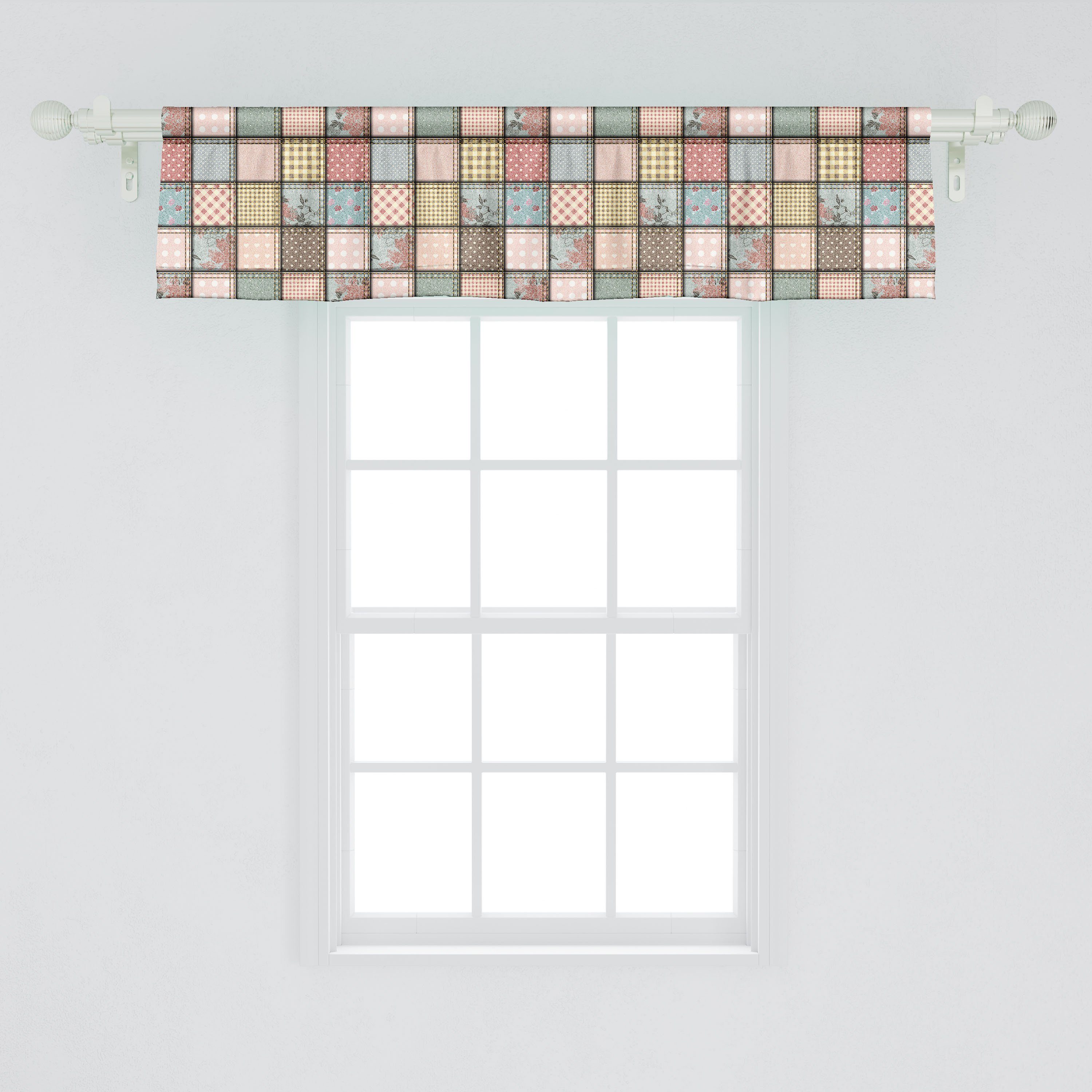 Scheibengardine Vorhang Volant für Küche Microfaser, mit Schlafzimmer Shabby Quadratische Dekor Stücke Tile Chic Stangentasche, Abakuhaus