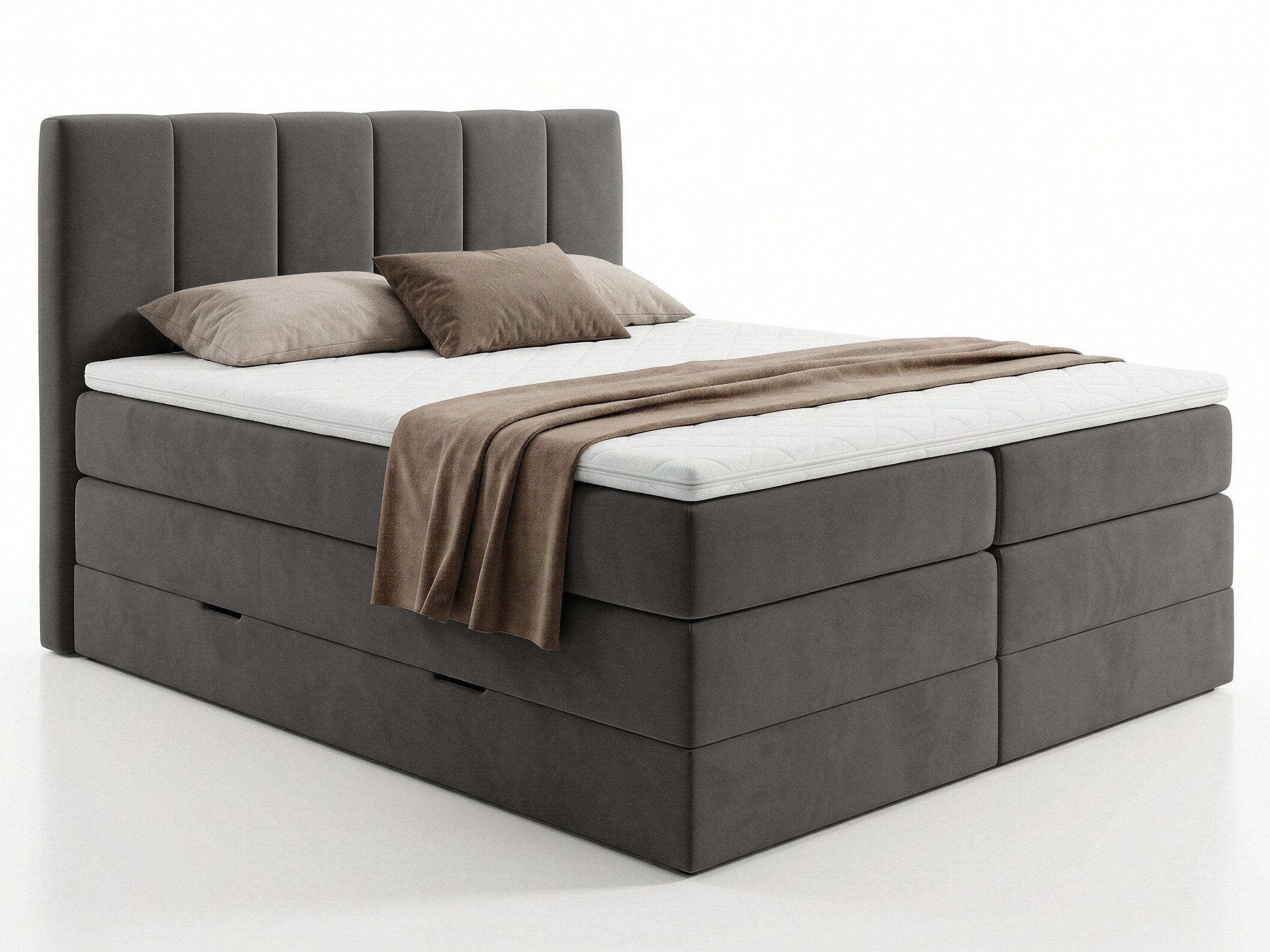 Sofnet Boxspringbett Star XL (2x Bettkästen, Bonellfederkern- und Taschenfederkernmatratze, Topper), Polsterbett, Doppelbett, Velours, mit Kopfteil, 140/160/180x200 cm