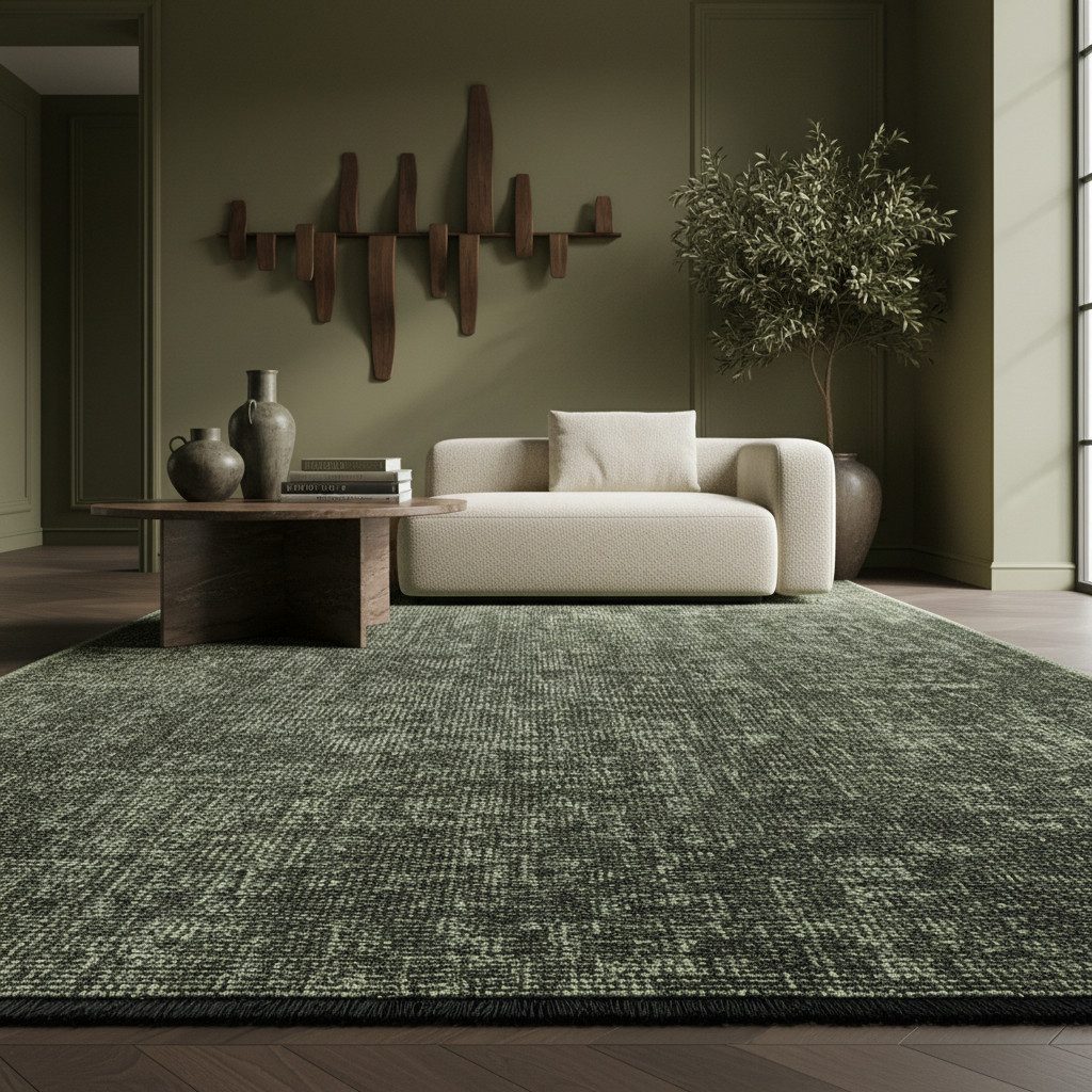 KADIMA DESIGN Wollteppich Kurzflor Teppich KOFEL Baumwolle Uni Waschbar Läufer Flur Küche, Läufer, Höhe: 9 mm, Grün, 80x150 cm, Esszimmerteppich Schlafzimmerteppich Waschbar