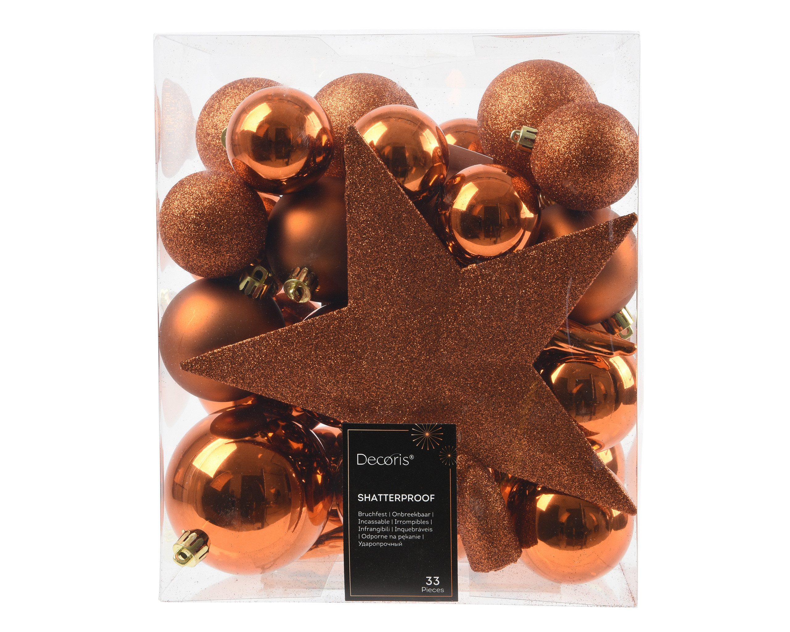 Kaemingk Weihnachtsbaumkugel, Weihnachtskugeln Kunststoff mit Christbaumstern 33er Set - Warm Orange