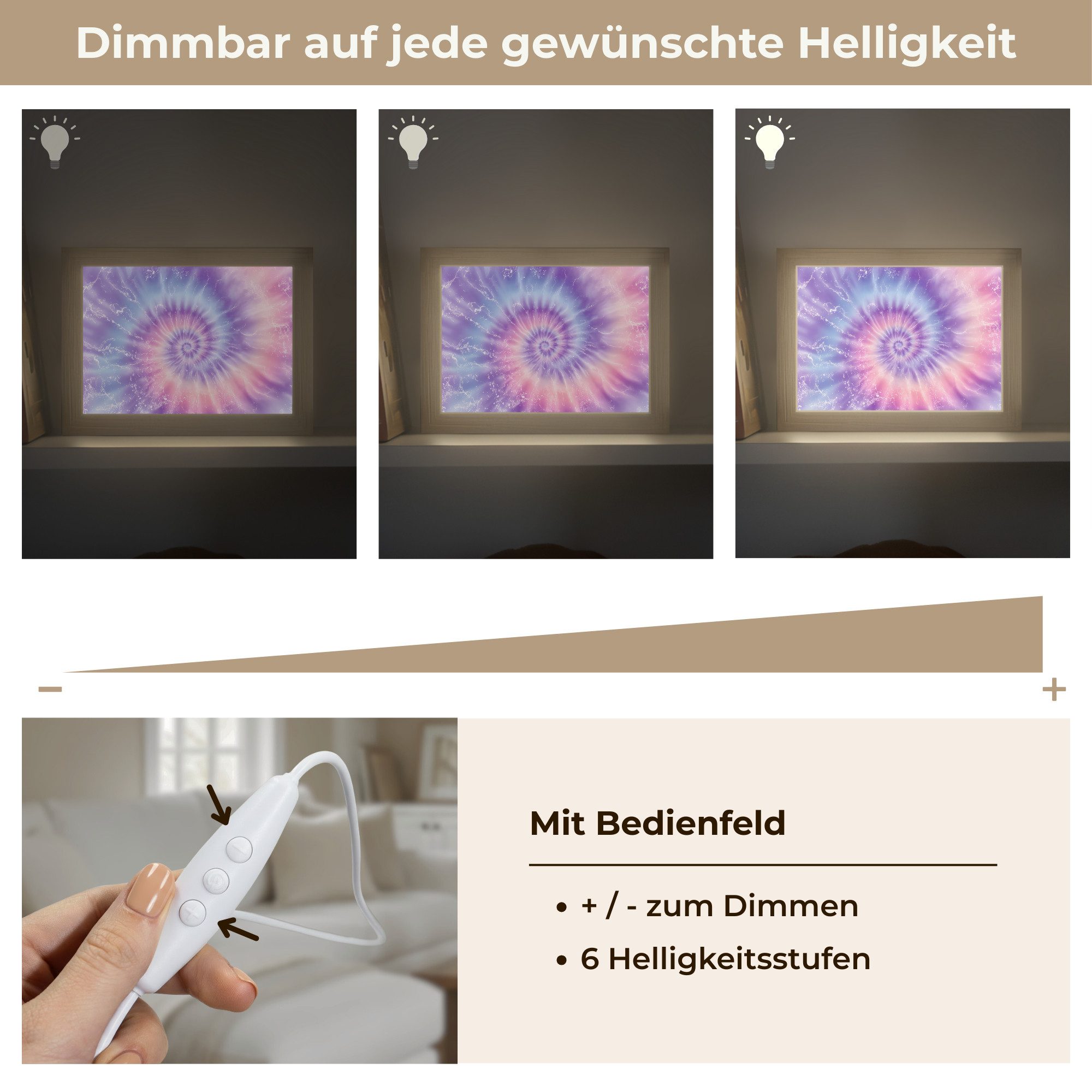 OnlyWow Wandleuchte Lightbox Pastelltöne - Lila - Spirale - Marmor - Mädchen, Dimmbar, Farbwechsel, LED, Warmweiß, Kaltweiß, Neutralweiß Einstellbar, Wandlampe Innen, Dimmbar, mit Kabel, LED, Modern, Kinder