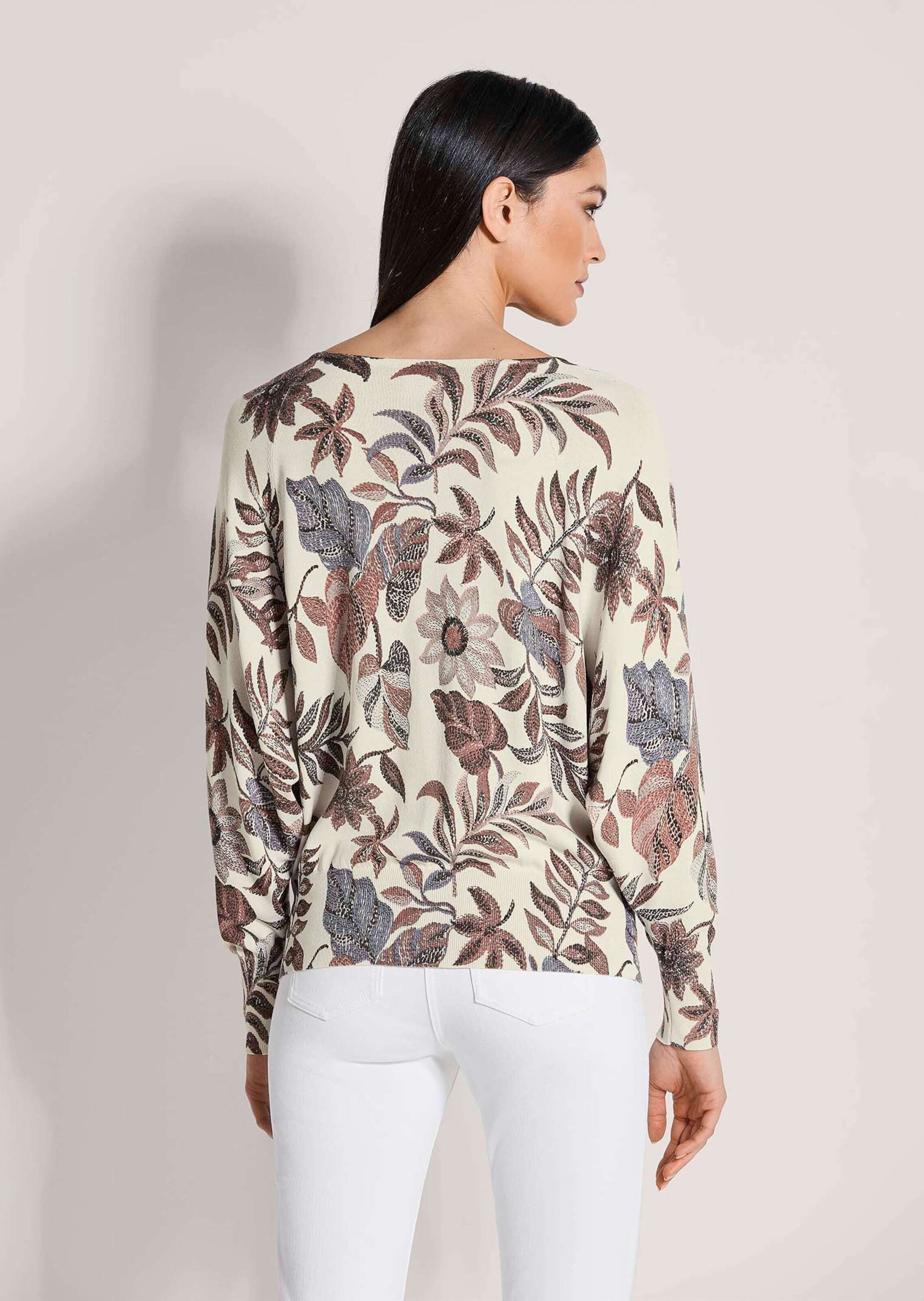 MADELEINE Strickpullover Druckpullover mit floralem Muster Sommerpulli mit U-Boot-Ausschnitt und Langarm