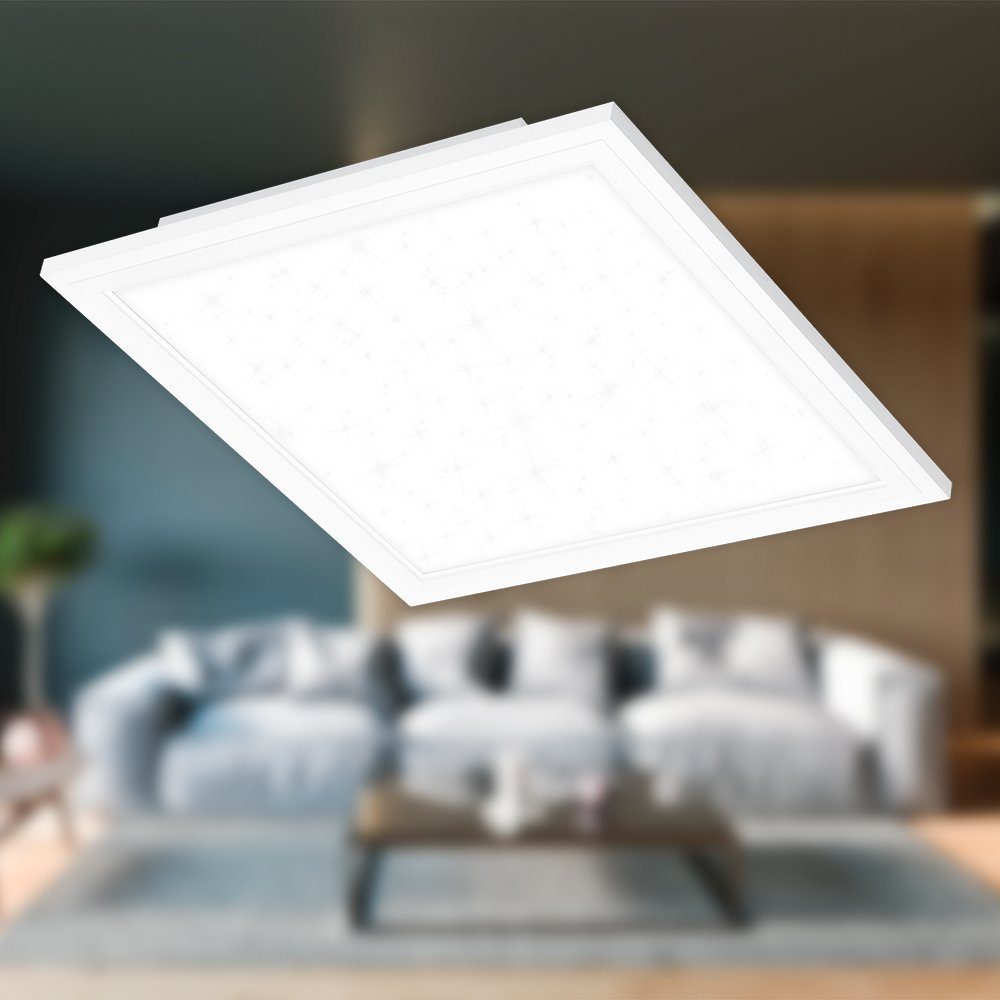 Briloner Leuchten LED Panel 7390-016, Sternenhimmel, ultraflach, LED fest verbaut, Neutralweiß, Deckenlampe, 29,5x29,5x5,5cm, Weiß, 12W, Wohnzimmer, Schlafzimmer