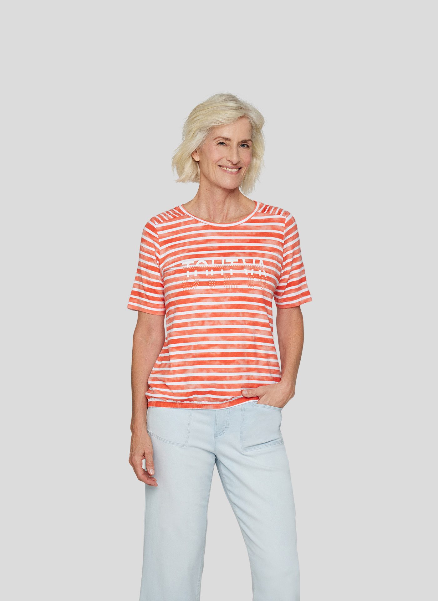 Rabe Rundhalsshirt im Streifen-Look und mit Nieten-Details günstig online kaufen