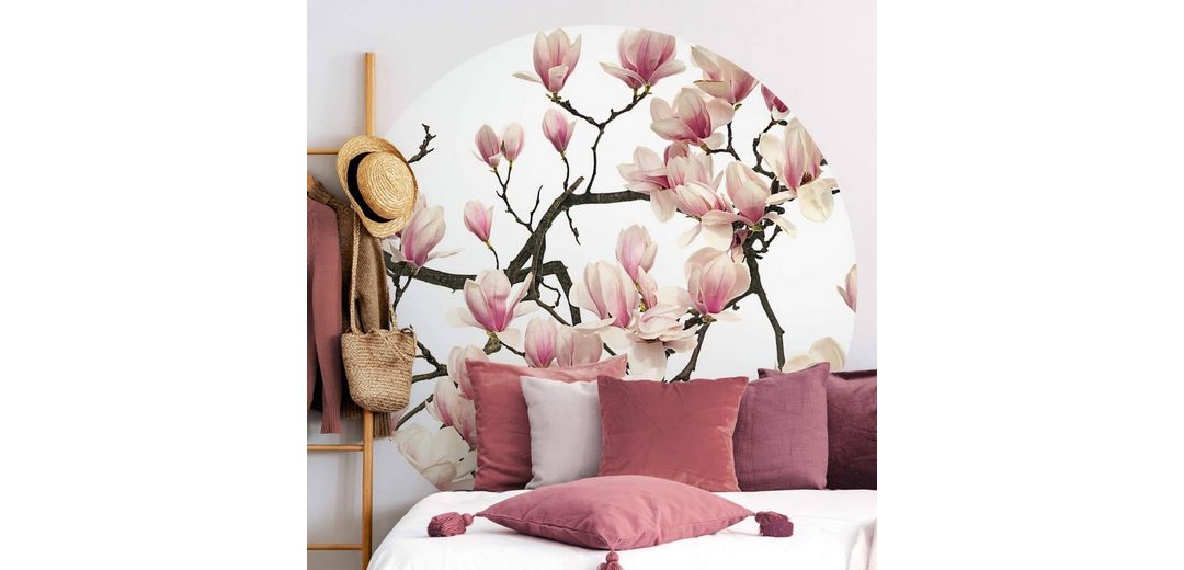 K&L Wall Art Fototapete »Runde Fototapete Kadam Rosa Magnolia Tapete