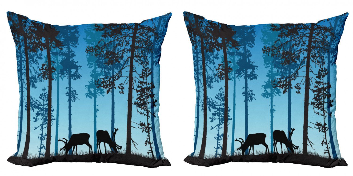 Kissenbezüge Modern Accent Doppelseitiger Digitaldruck, Abakuhaus (2 Stück), Wild jagen Wild Animal Elk Wald