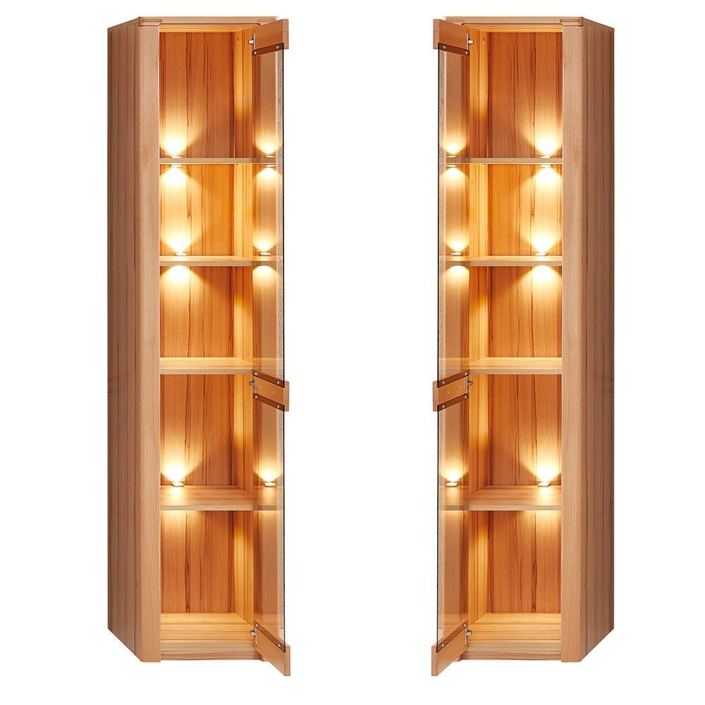 Lomadox Vitrine NEWTON-36 Front Kernbuche massiv, LED-Beleuchtung, B/H/T ca. 43/203/40 cm