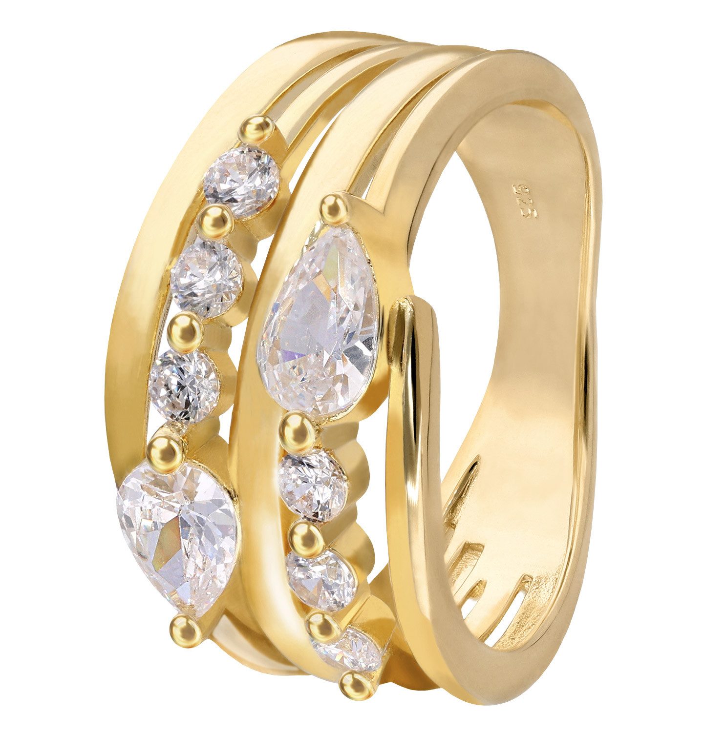 Silberring Damenring 925 Silber Vergoldet Zirkonia