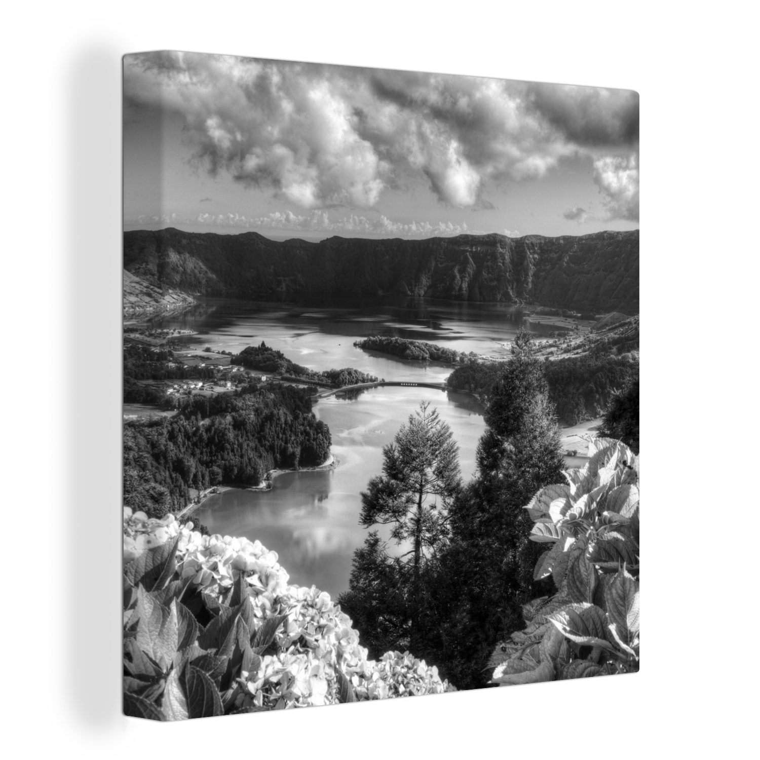 OneMillionCanvasses® Leinwandbild Azoren - Natur - Wasser - Schwarz - Weiß, (1 St), Leinwand Bilder für Wohnzimmer Schlafzimmer