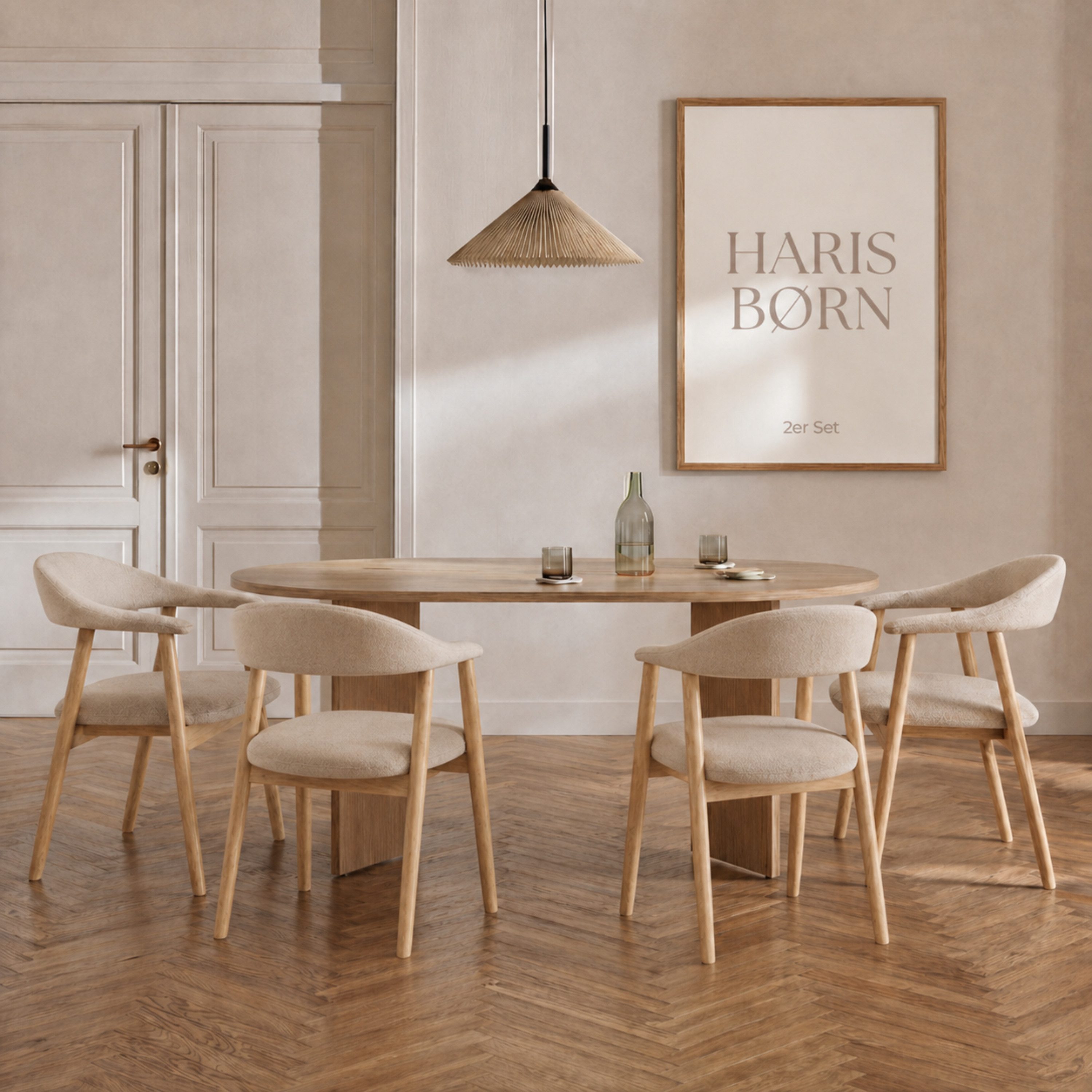 Haris Børn Esszimmerstuhl mit Armlehne ELIN (Massiv Eiche) - Polsterstühle für Esszimmer (Set, 4 St), Premium Esszimmer Stühle & Esstisch Stühle - Moderner Polsterstuhl
