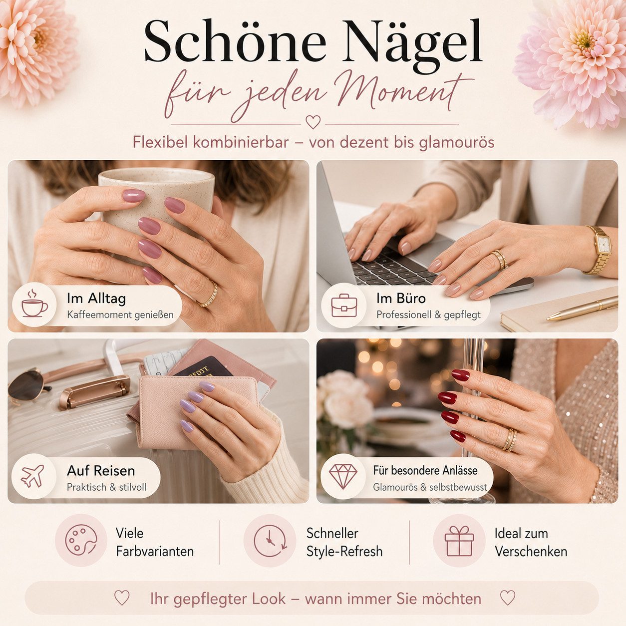 Rötting Design Kunstfingernägel zum Aufkleben 22 Stk Gel Nails Kunstnägel Nagelsticker Saloon-Qualität, Set 22-tlg., Gelnägel Set inkl. Manikürstäbchen & Nagelp – Bild 5 von 5
