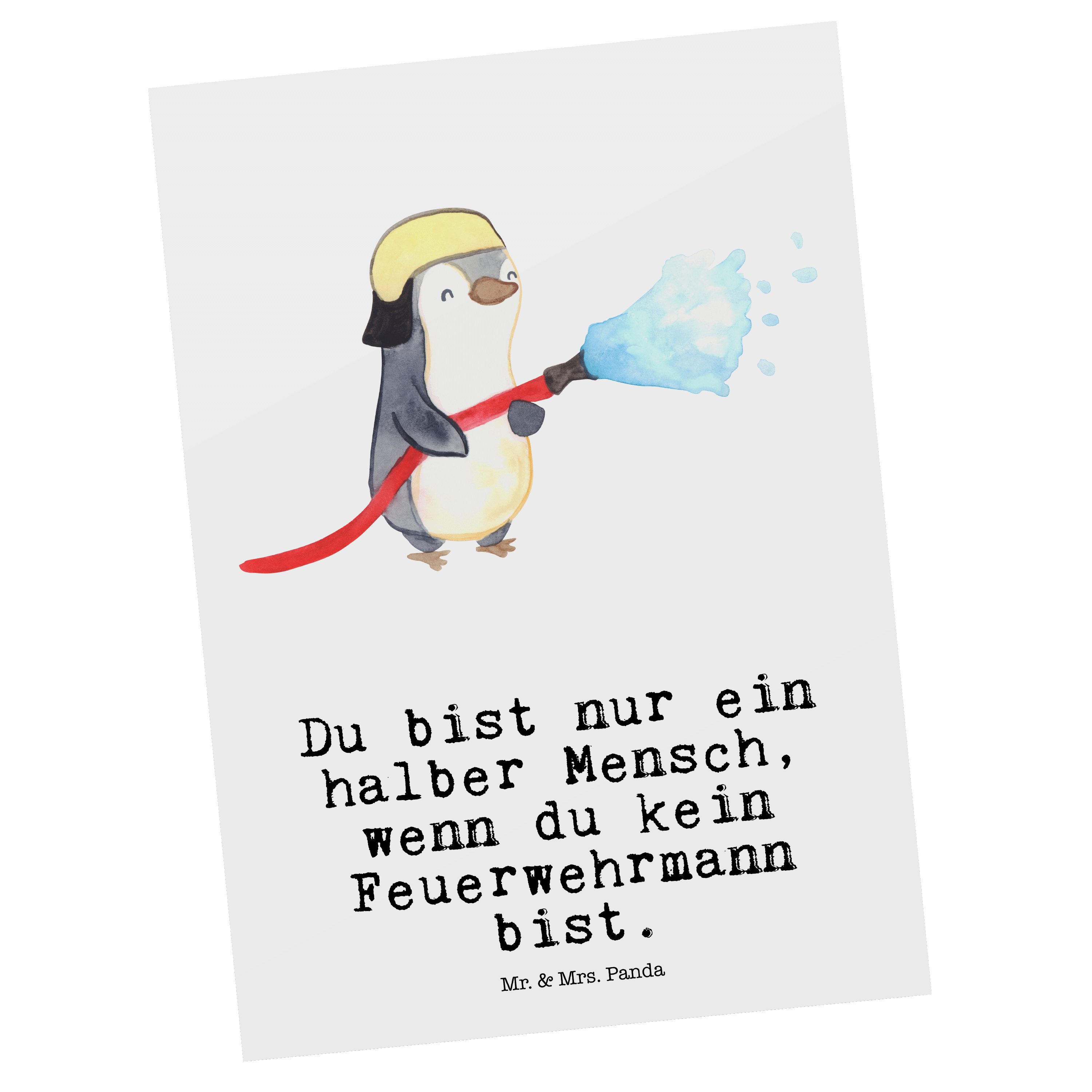 Mr. & Mrs. Panda Postkarte Feuerwehrmann mit Herz - Weiß - Geschenk, Feuerwehrhauptmann, freiwil