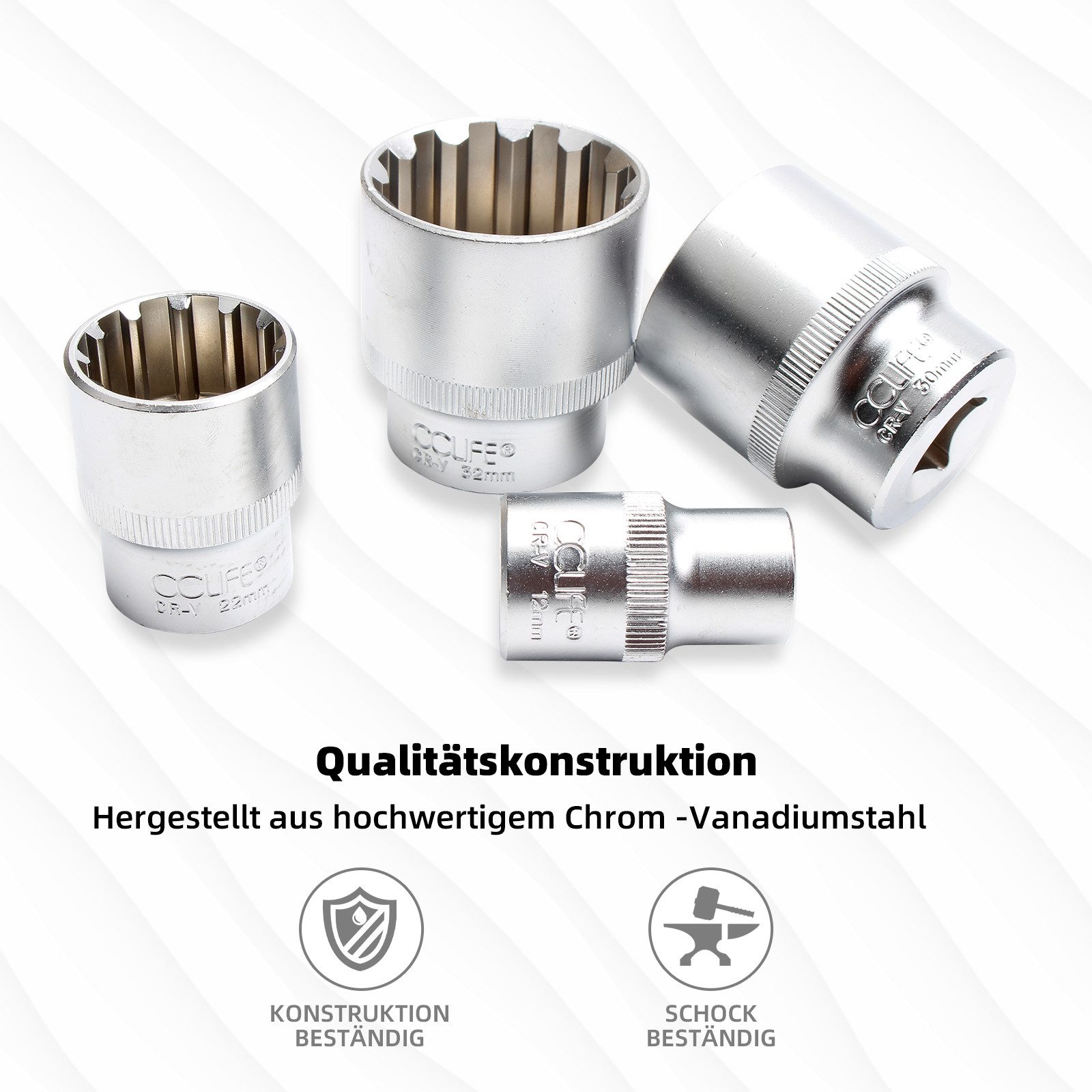 CCLIFE Steckschlüssel Vielzahn Torx Steckschlüssel 1/2 Zoll Werkzeug 8-32mm Nüsse Stecknüsse