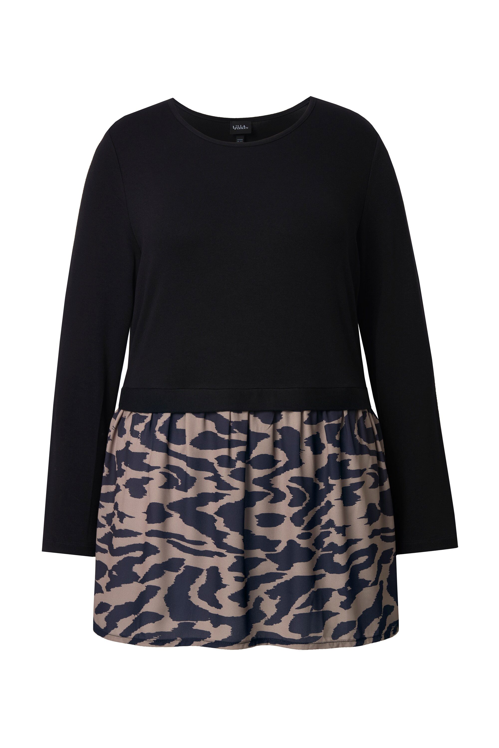 Ulla Popken Longsleeve Shirt Patchlook Animal-Volantsaum Rundhals Langarm günstig online kaufen