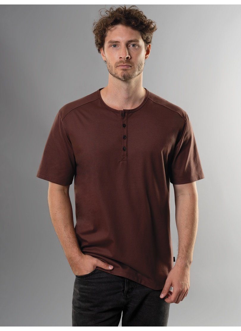 Trigema T-Shirt TRIGEMA T-Shirt mit Knopfleiste kastanie Baumwolle DELUXE
