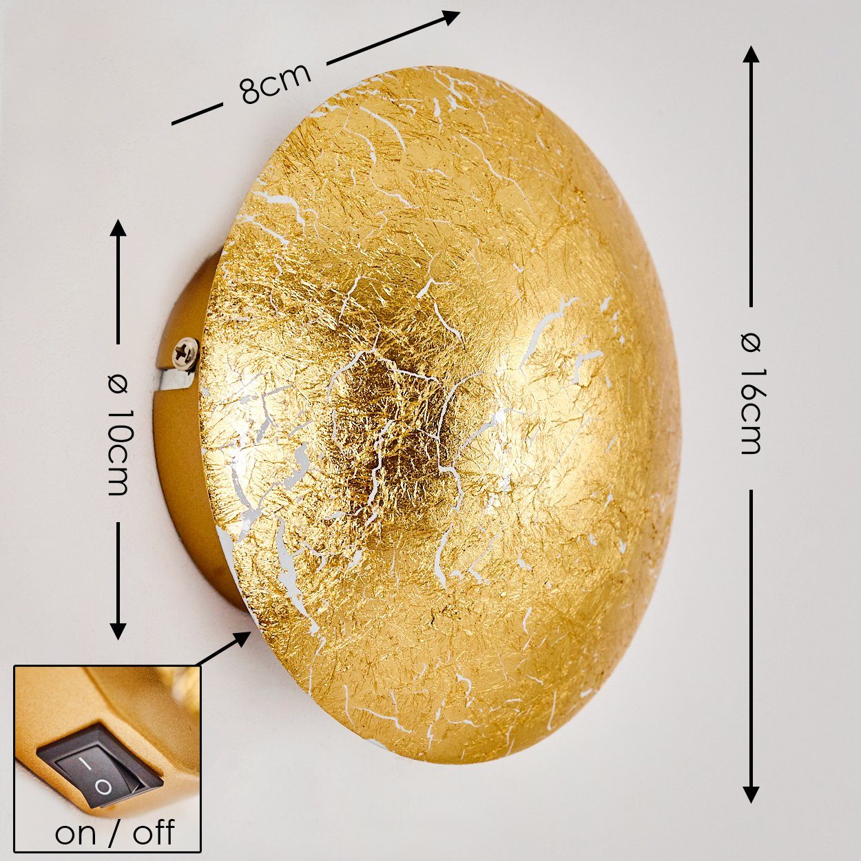 hofstein Wandleuchte »Godo« Wandlampe runde aus Metall in Gold mit Lichtspiel an der Wand, ohne Leuchtmittel, 1xG9, Innen mit Strahlen-Effekt in Blattgold-Optik
