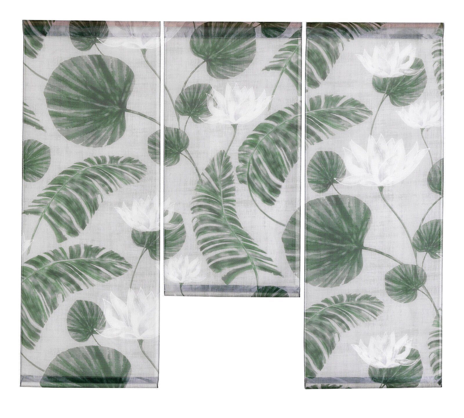 Set Scheibengardine Tropical Monstera, Flächenvorhang Clever-Kauf-24, transparent Mini Design Stangendurchzug, Blätter