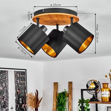 hofstein Deckenleuchte »Costa« Deckenlampe aus Holz/Metall/Stoff in Natur/Schwarz/Goldfarben, ohne Leuchtmittel, runde Leuchte im skandinavischen Design mit verstellbaren Schirmen,E14