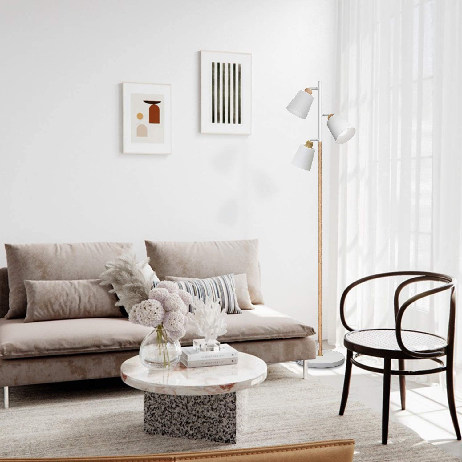 ZMH Stehlampe Kaffeetasse-Förmige schwenkbar E27 3 Wohnzimmer Modern Weiß Flammig