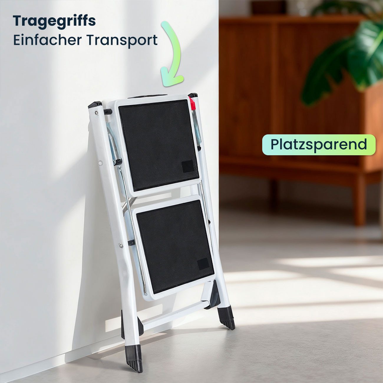 shop'n smile ideoon Trittleiter Küchenleiter & Tritthocker-Set 2 Stufen 150 kg rutschfest klappbar (Set, 1-St., 1er-Set&2er-Set), platzsparend, rutschfeste Stufen&Füße, belastbar je 150 kg