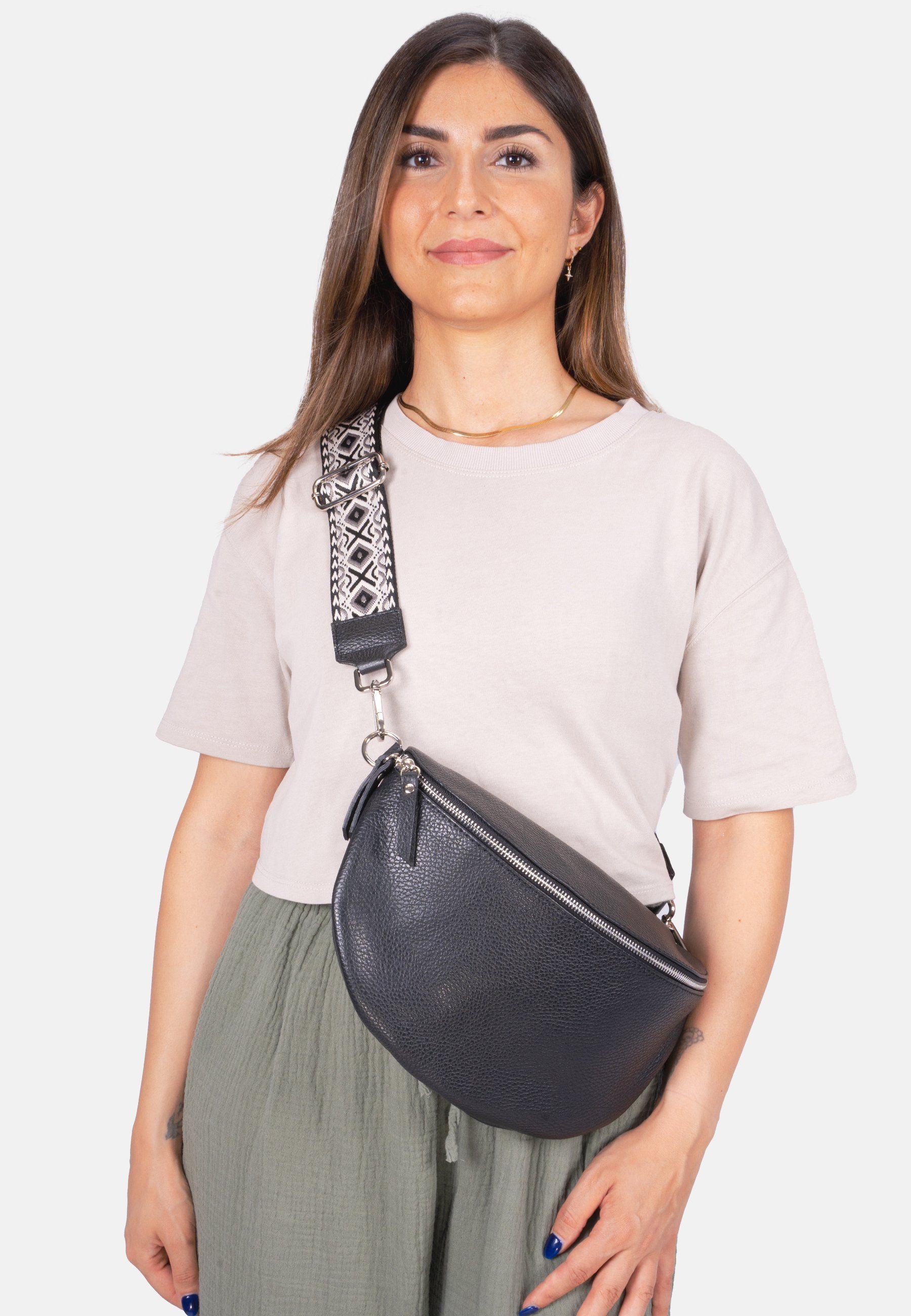 Seasons of April Gürteltasche Crossbody Bag Jaime, Große Schultertasche Umhängetasche aus 100% Leder mit breitem Gurt