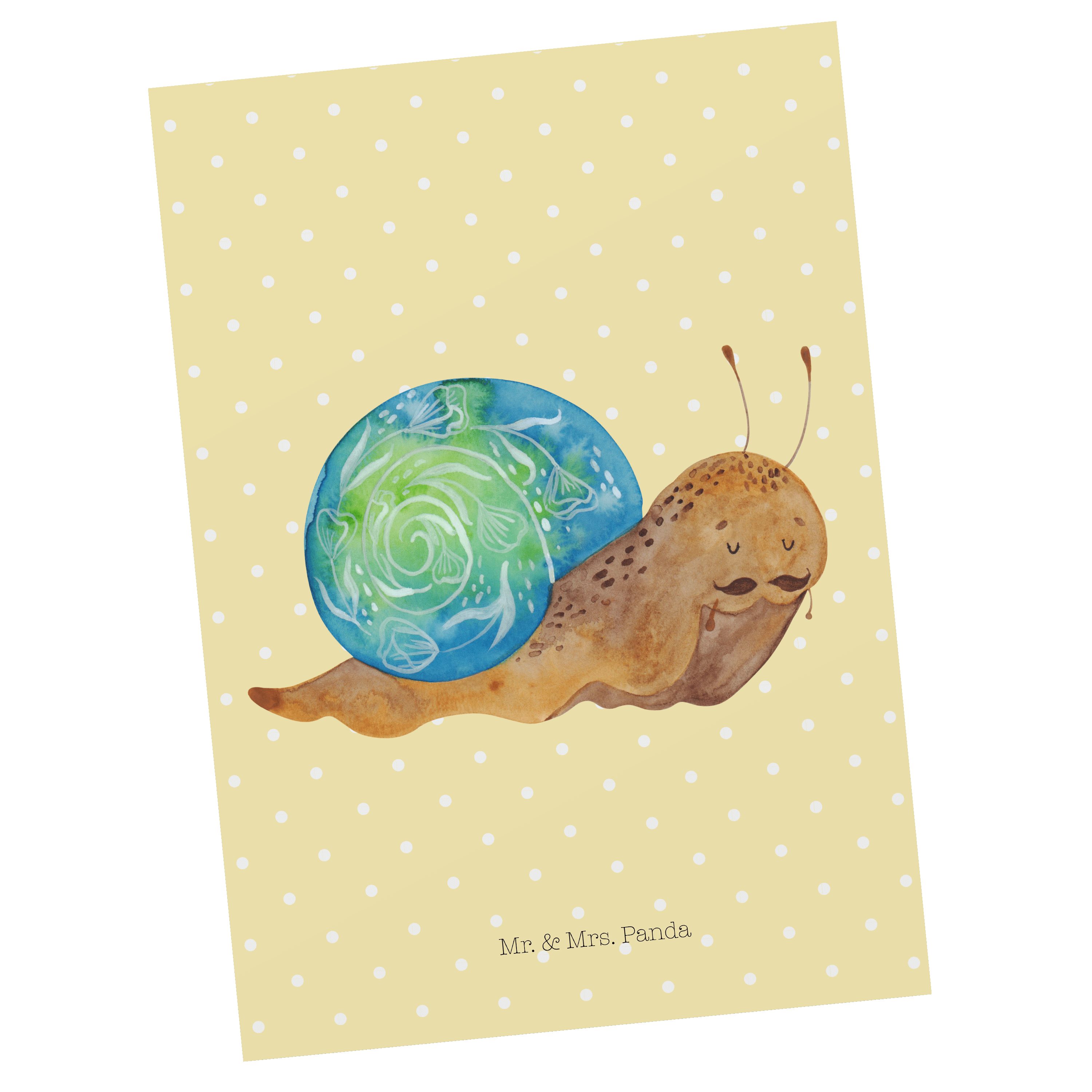 Mr. & Mrs. Panda Postkarte Sir Schneckalot - Gelb Pastell - Geschenk, Geburtstagskarte, Gute Lau