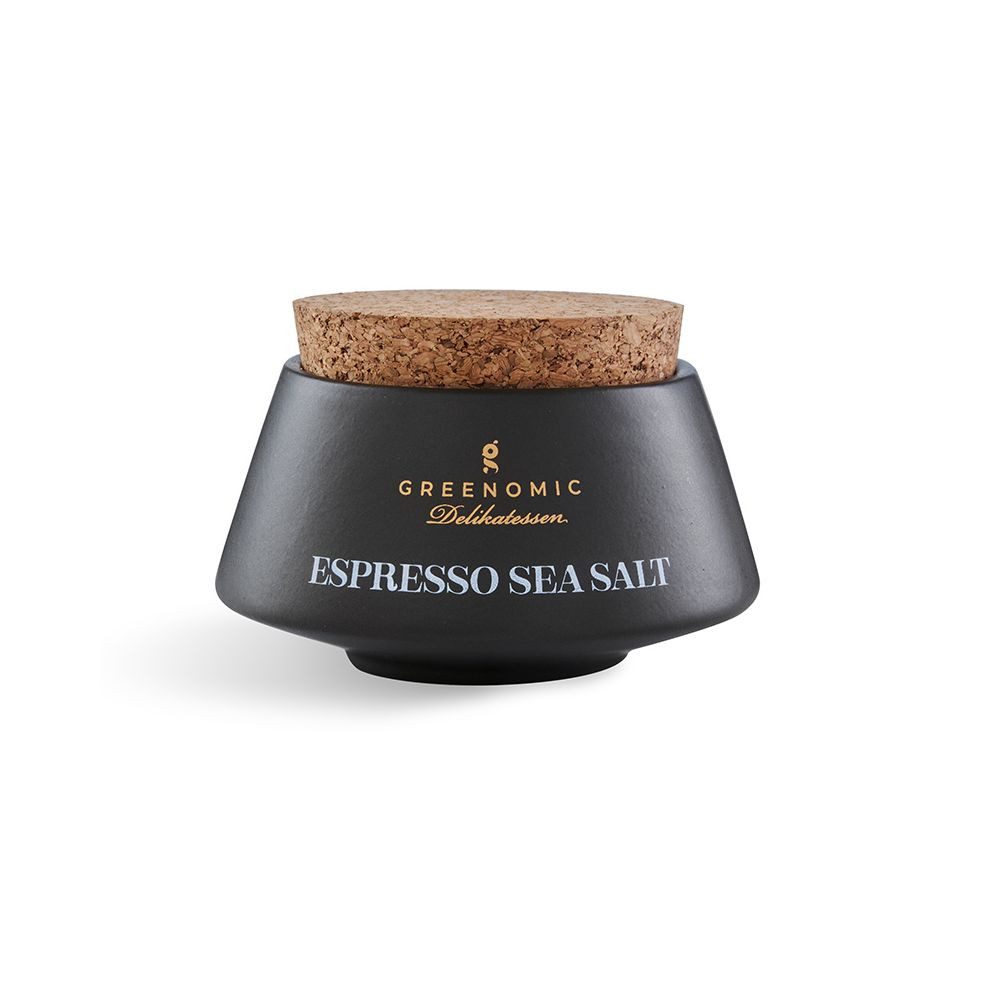 Greenomic Gewürzbehälter Keramik Gewürzschale Japanischer Stil mit 45g Espresso Salz, mit Korkverschluss