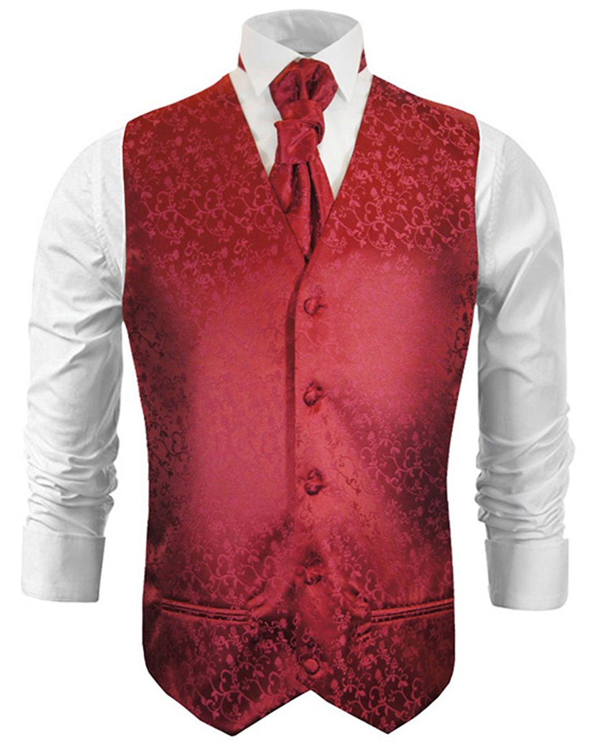 Paul Malone Anzugweste Herren Hochzeitsweste mit Plastron Set 2tlg floral - Bräutigam (Set, 2-tlg., mit Weste und Plastron) bordeaux rot V95, Gr. 52 (M)