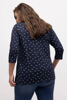 Ulla Popken Rundhalsshirt T-Shirt Zierbänder A-Linie V-Ausschnitt 3/4-Arm