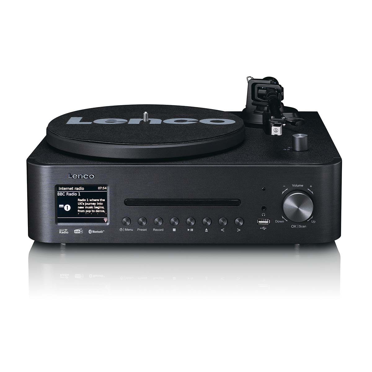Lenco MC-760BK Plattenspieler (Bluetooth®, Internetradio, DAB+, CD, Plattenspieler, Spotify, Lautsprecher, WLAN)