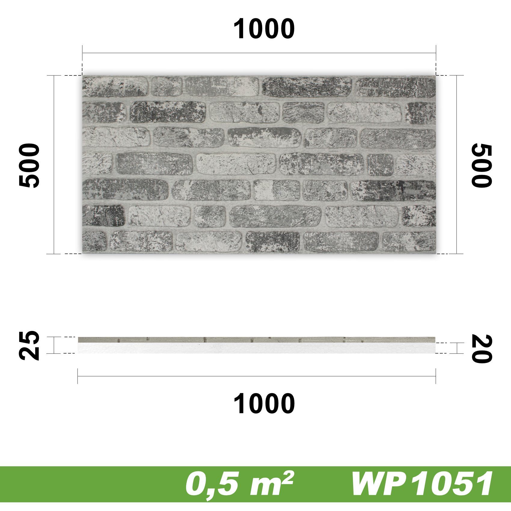in WP1051) EPS 3D 1000x500 Paneele - Ziegeloptik) Wanddekoobjekt Paneele Wärmedämmung (Wandverkleidung Styropor WP1051 mm Hexim Steinoptik Steinfaser (0,5m² Steineffekt