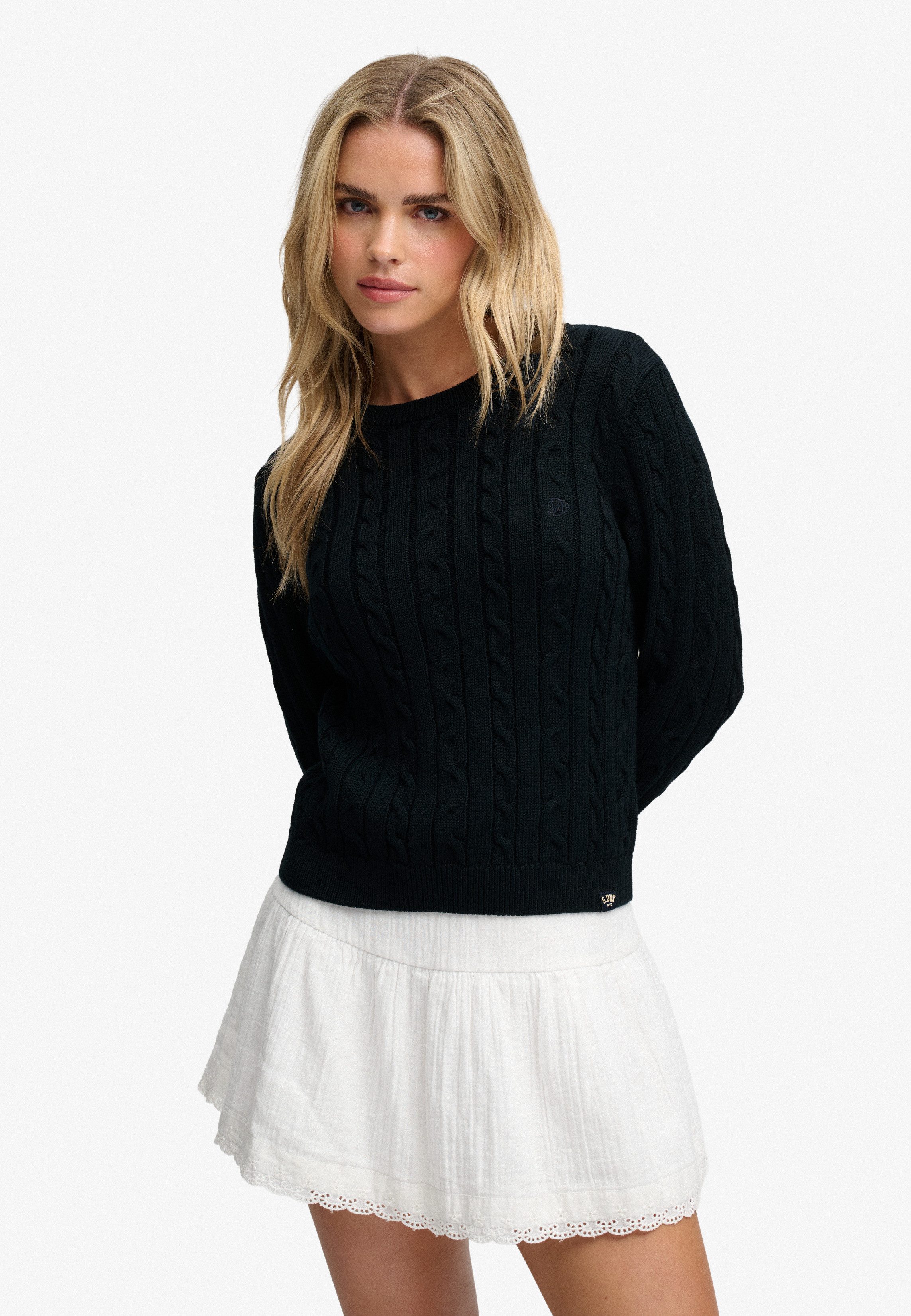 Superdry Strickpullover ESSENTIALS SD&CO CABLE JUMPER Kunstfaser, relaxed fit