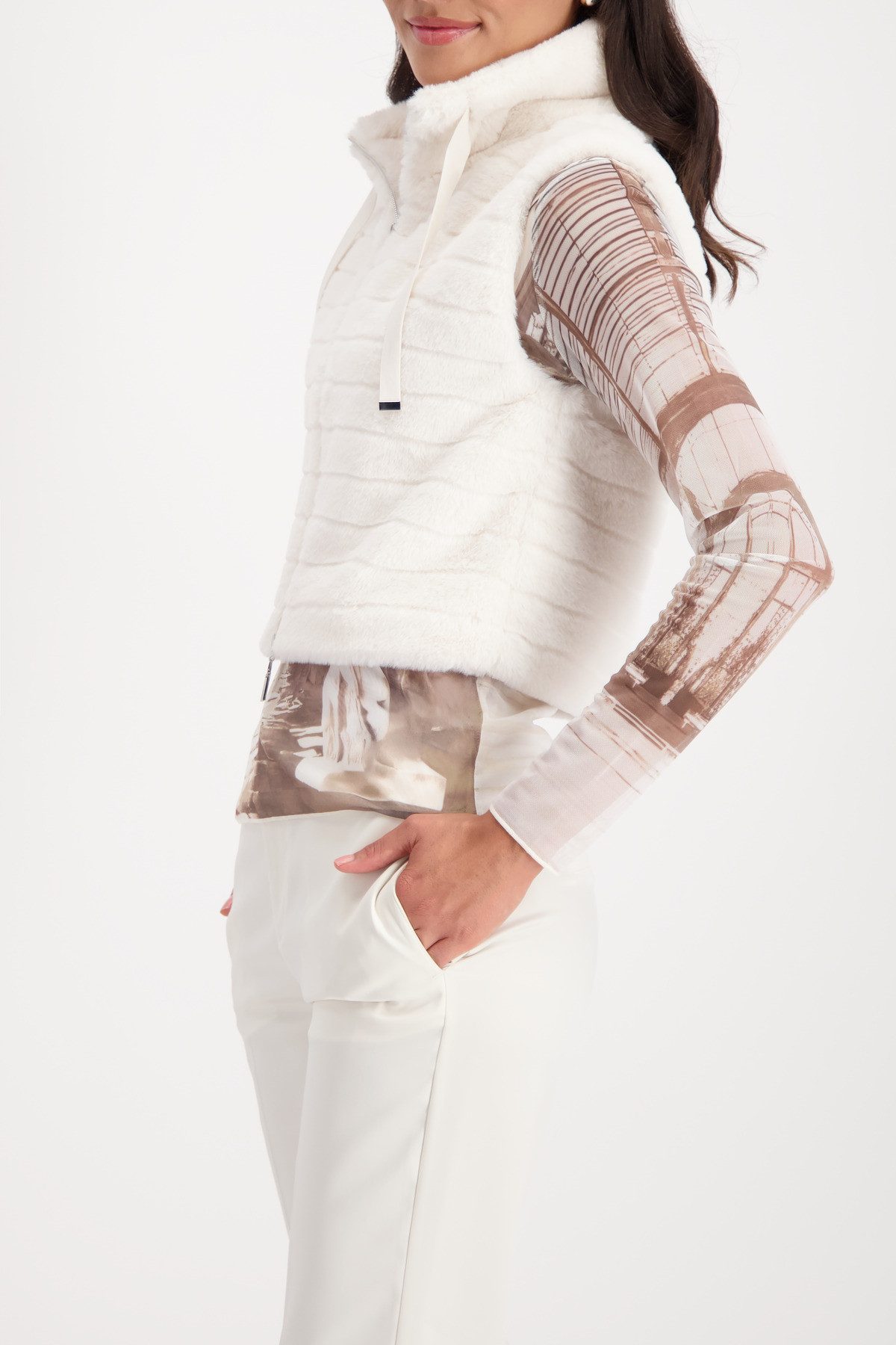 Monari Fellimitatweste Weste fake fur Regular fit mit Stehkragen