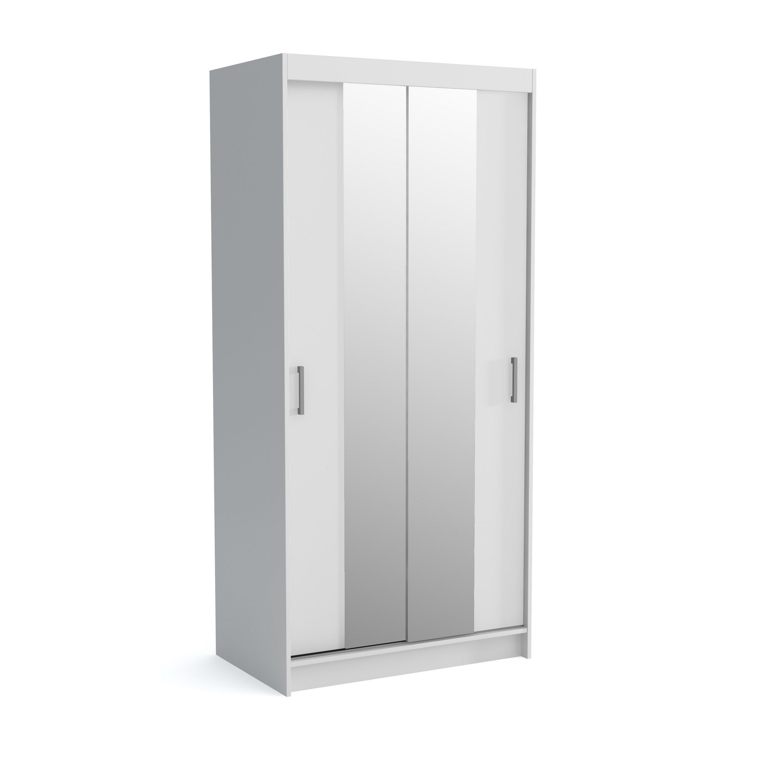 Masseno Schwebetürenschrank NICOLA 100 cm Kleiderschrank 2 Türen Schlafzimmerschrank Weiß
