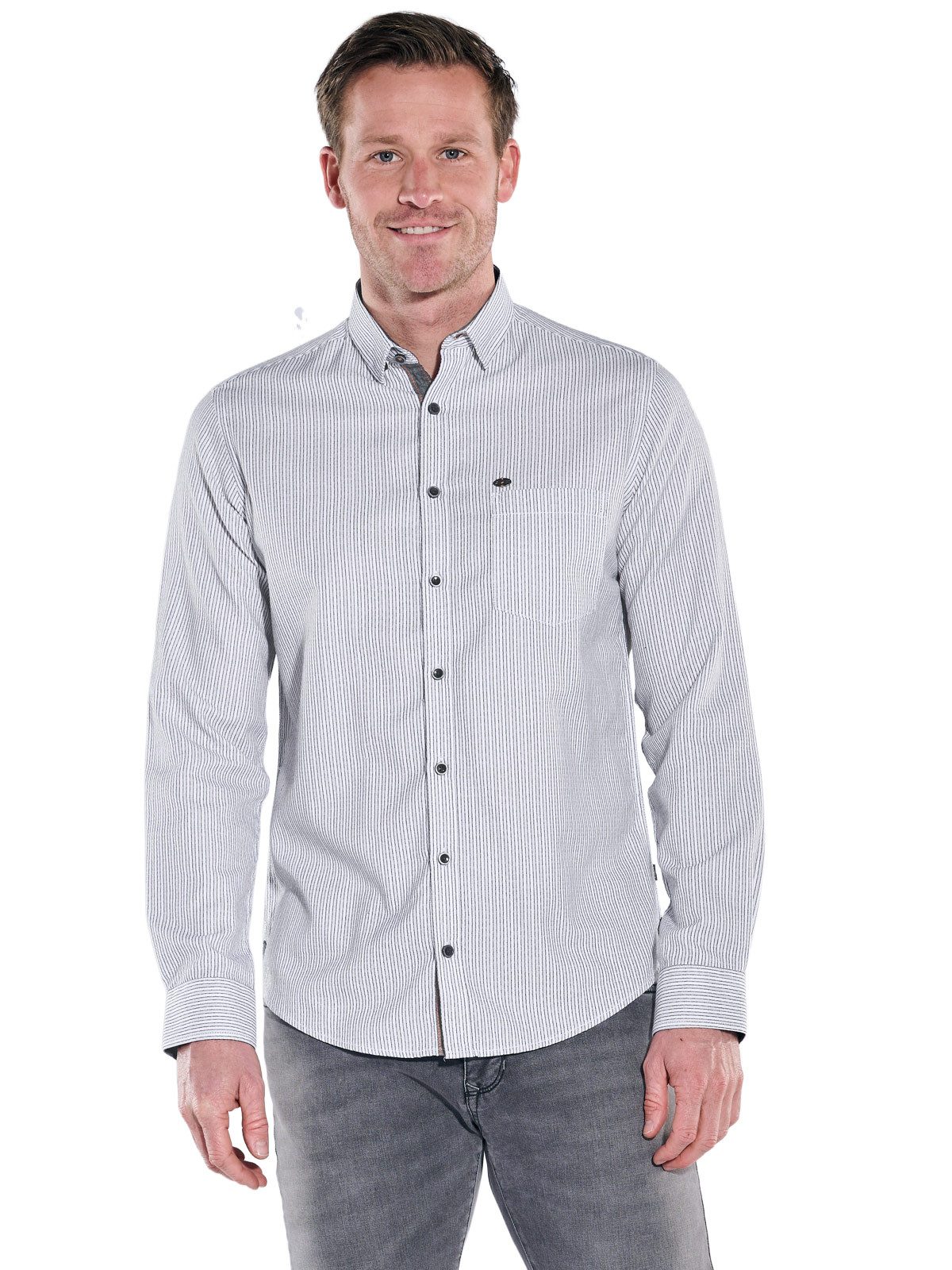 Engbers Langarmhemd Herren Hemd gemustert, Reinweiss