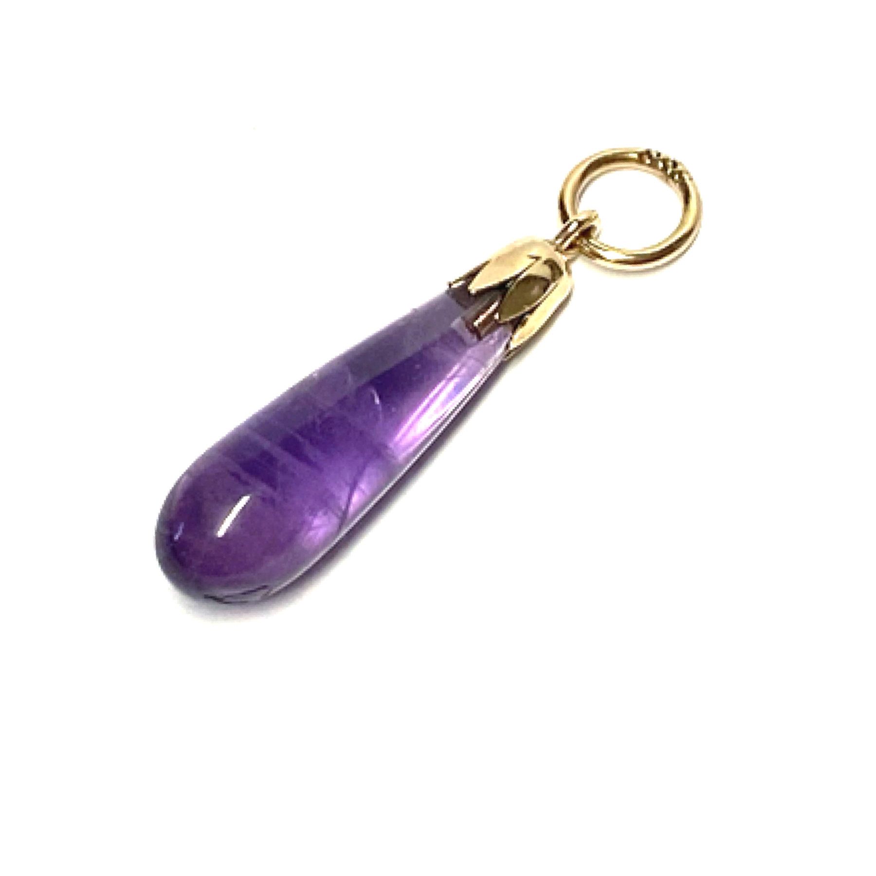 Edelschmiede925 Schmuckset Anhänger 333/- Gelgold Amethyst Tropfen Pampel glatt Unikat