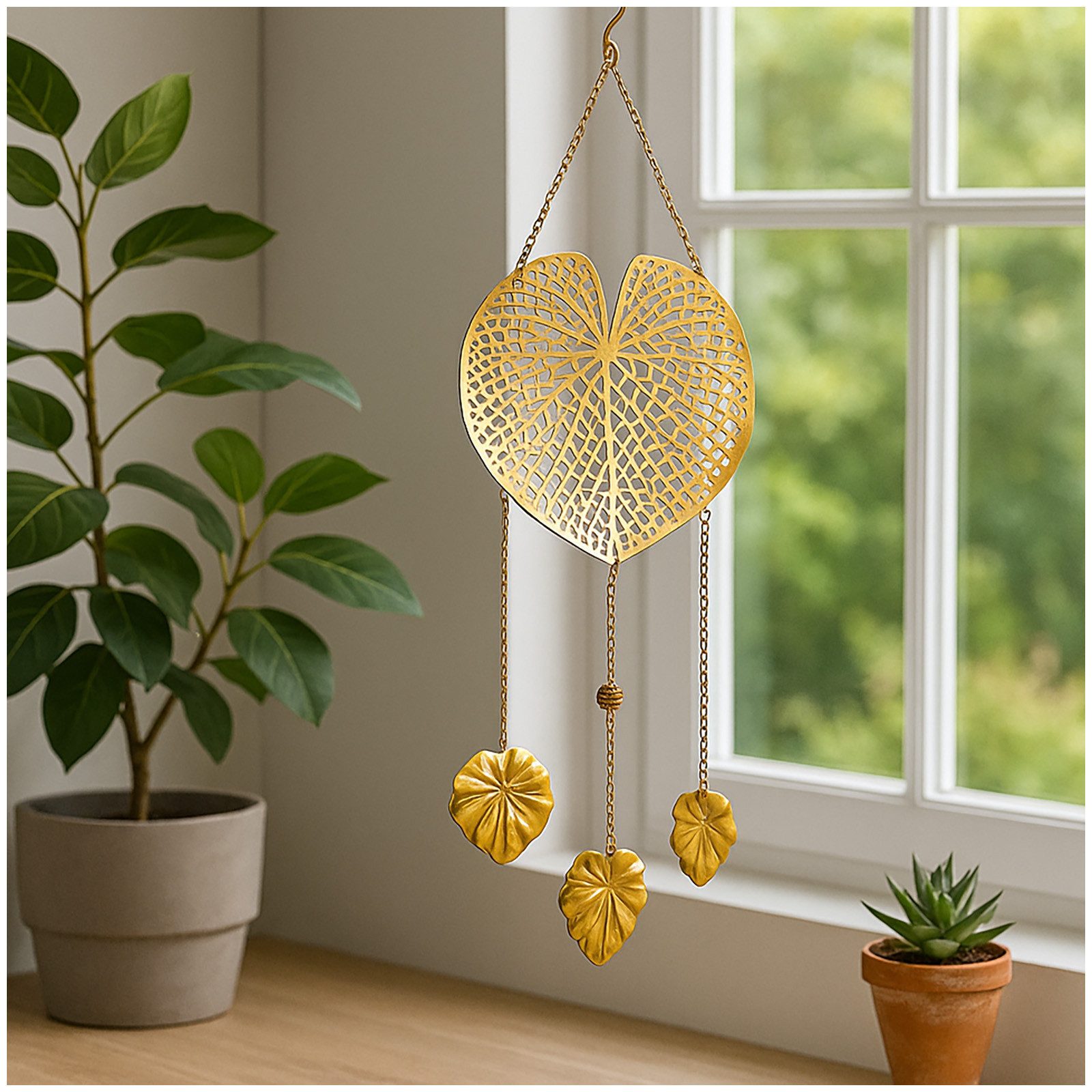 HTI-Living Gartenfigur Hängedeko Metall goldfarben Blätter, günstig online kaufen