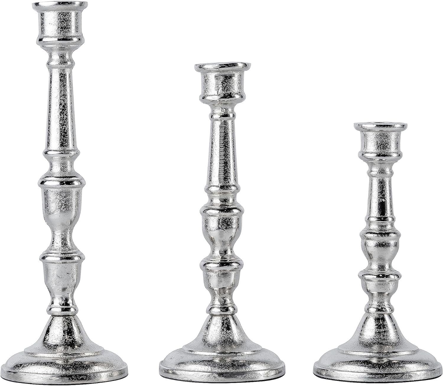 MichaelNoll Kerzenständer 3er Set Kerzenständer Silber Deko Stabkerzen - H 21, 26 und 31 cm
